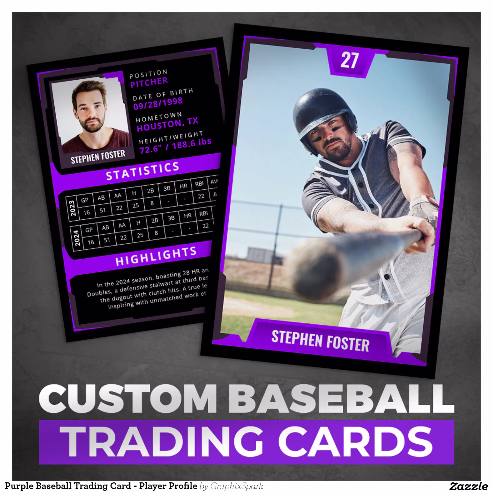 Purple Baseball Trading Card - Player Profile