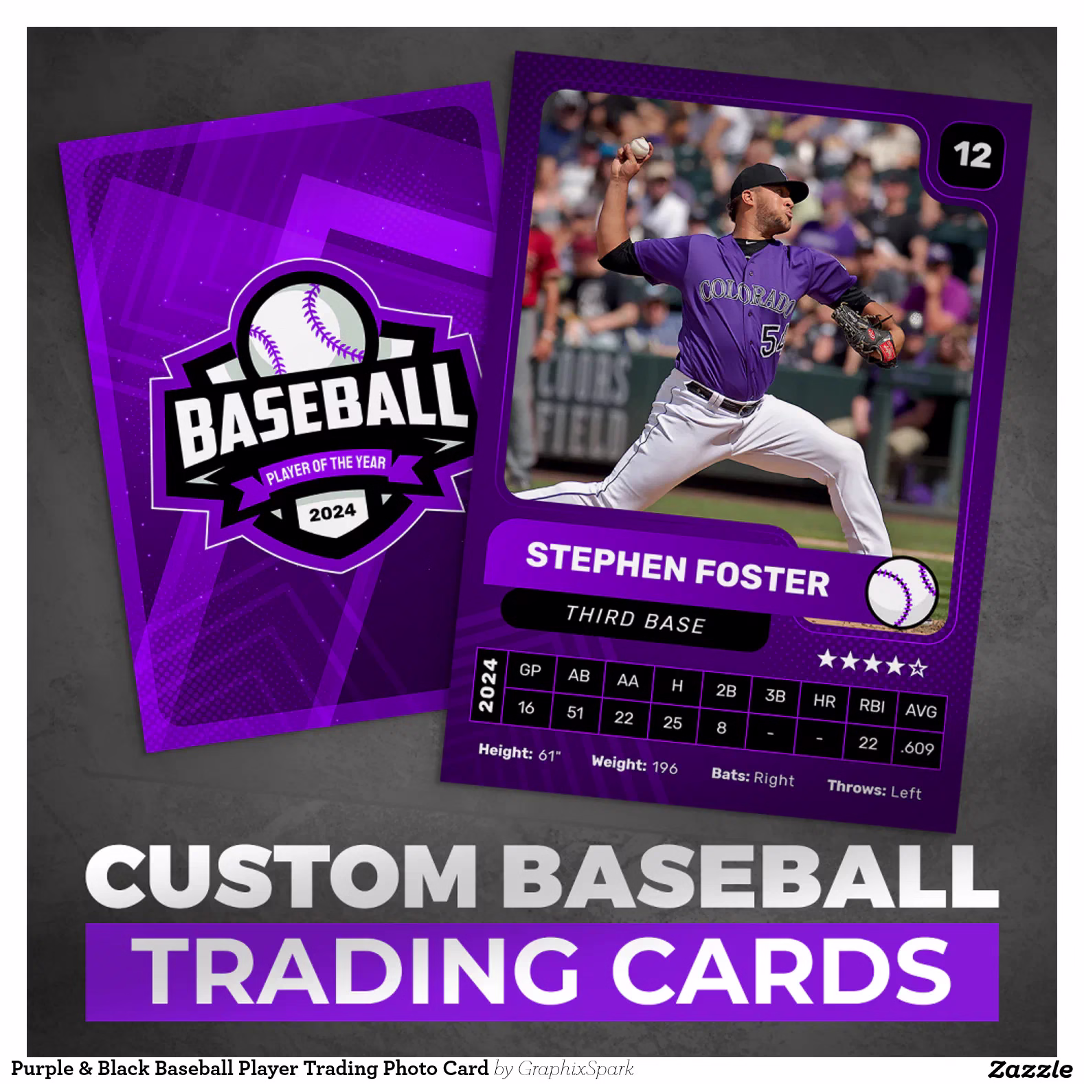 Purple & Black Baseball Player Trading Photo Card