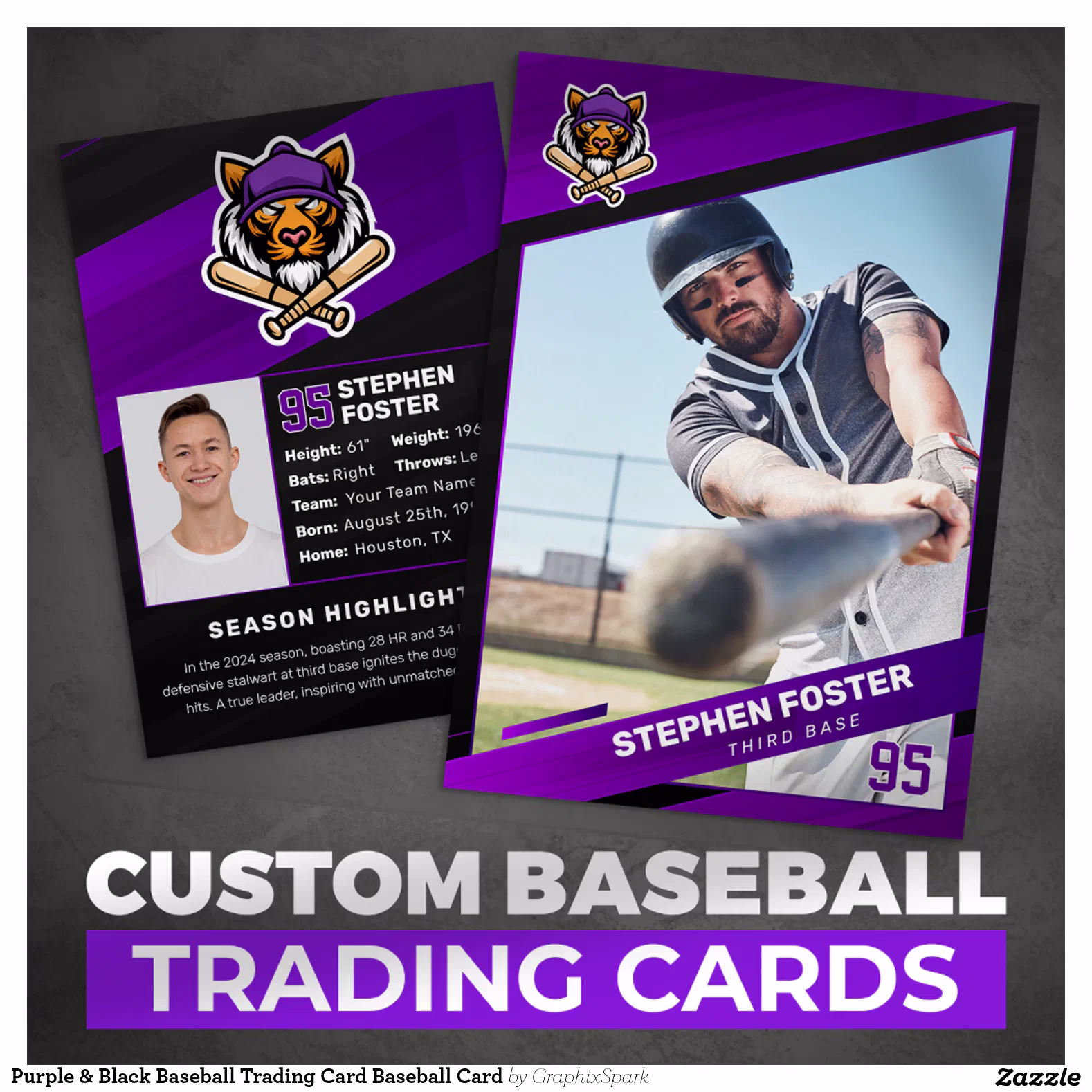 Purple & Black Baseball Trading Card Baseball Card