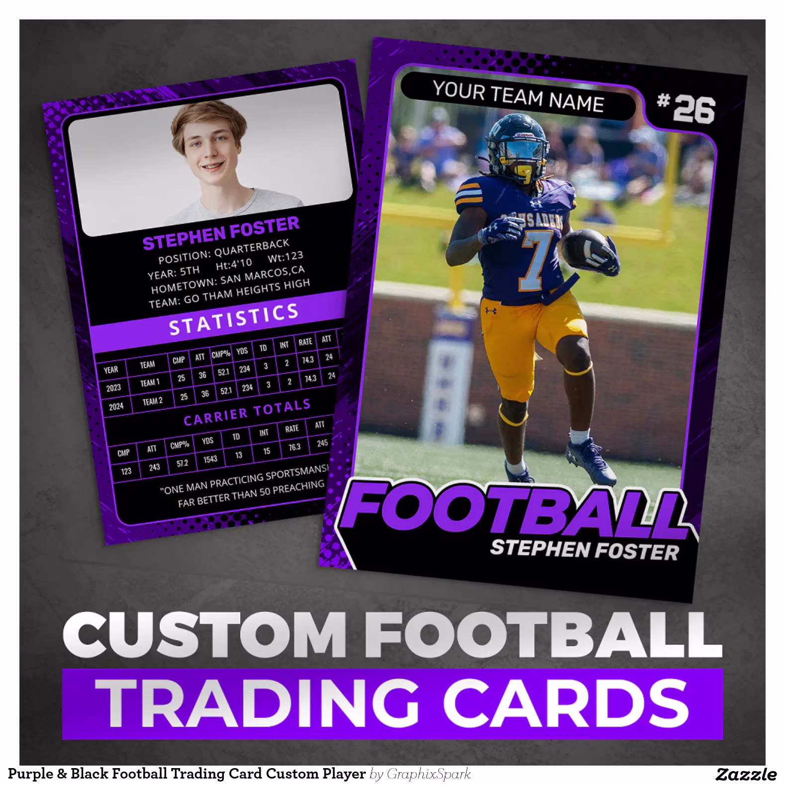 Purple & Black Football Trading Card Custom Player