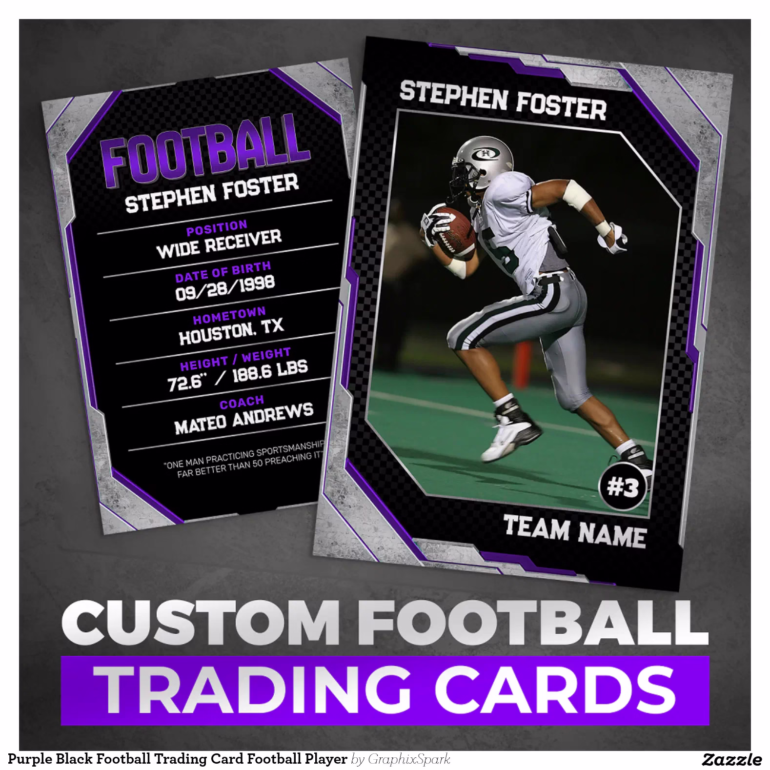 Purple Black Football Trading Card Football Player