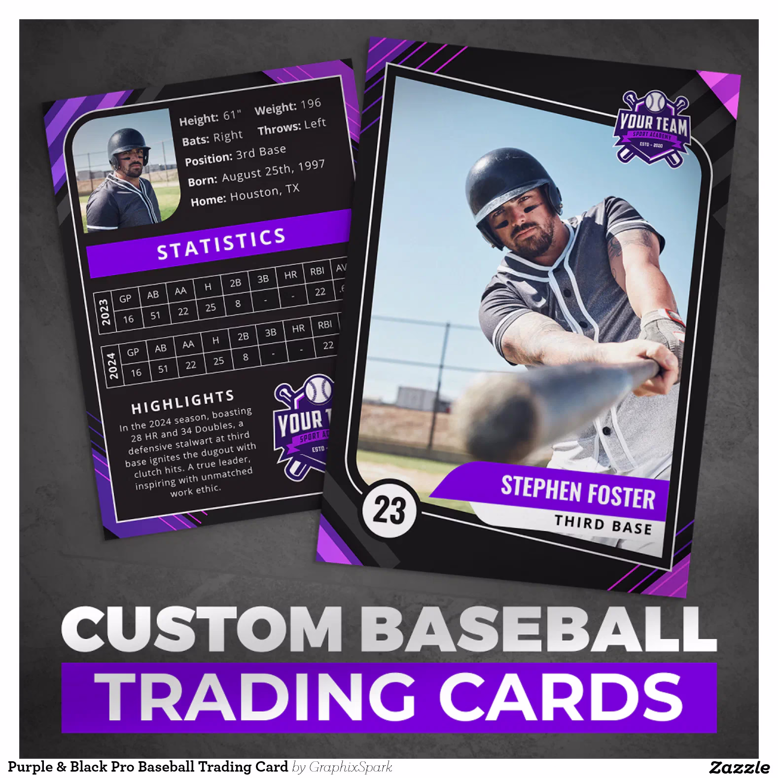 Purple & Black Pro Baseball Trading Card