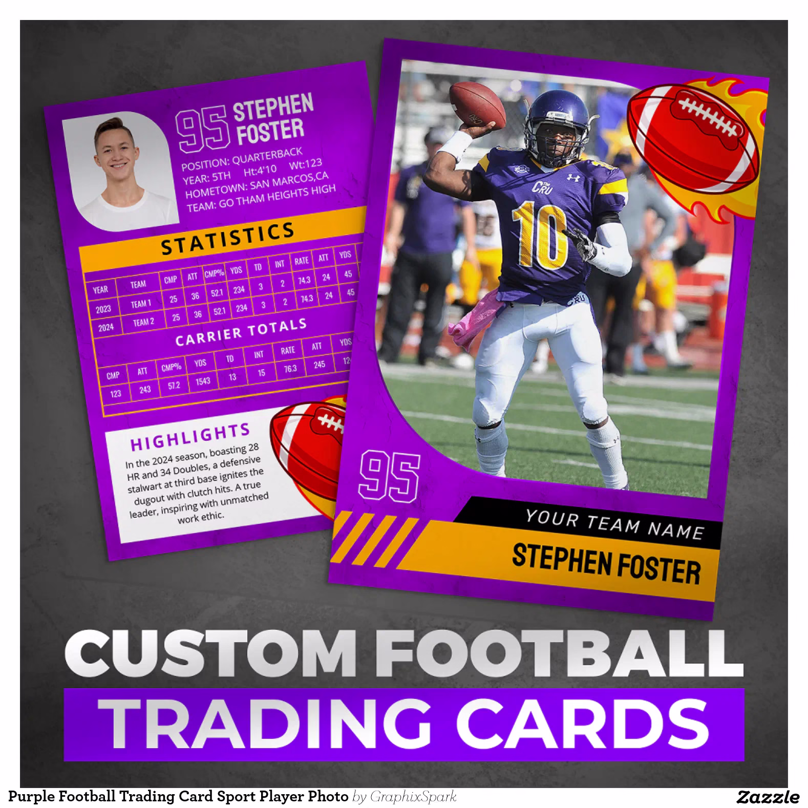 Purple Football Trading Card Sport Player Photo