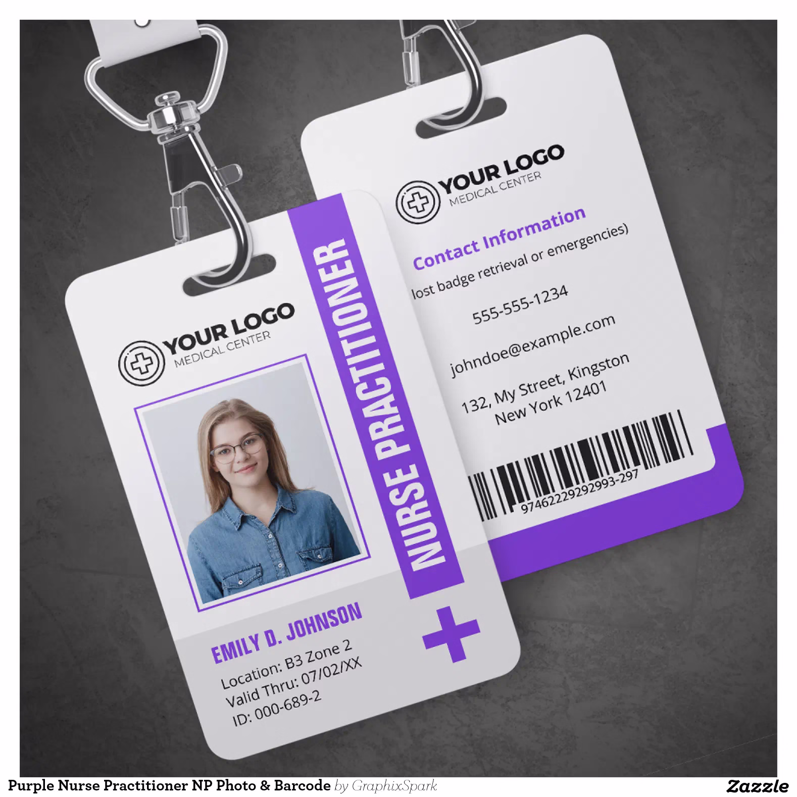 Purple Nurse Practitioner NP Photo & Barcode Badge