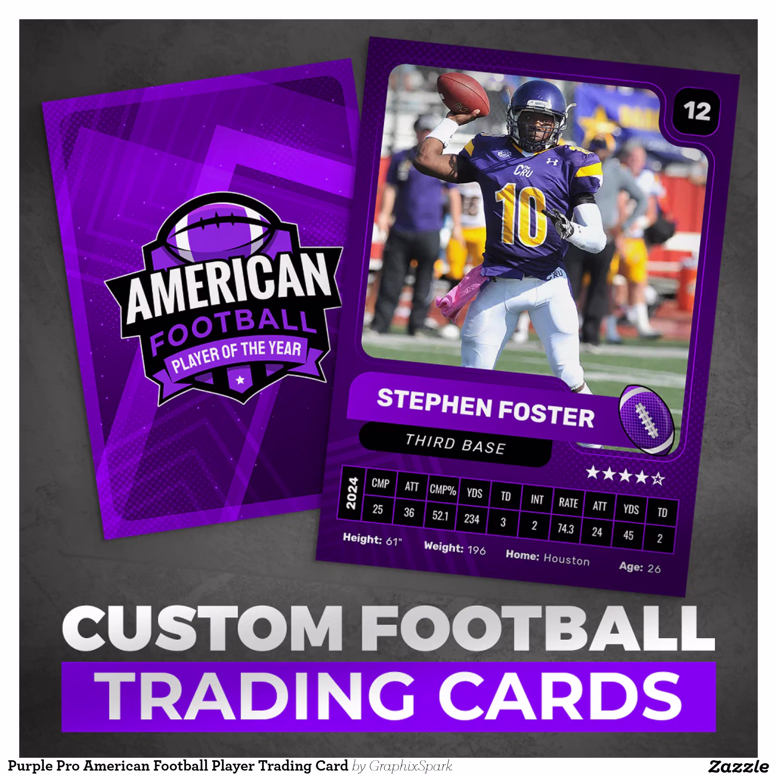 Purple Pro American Football Player Trading Card