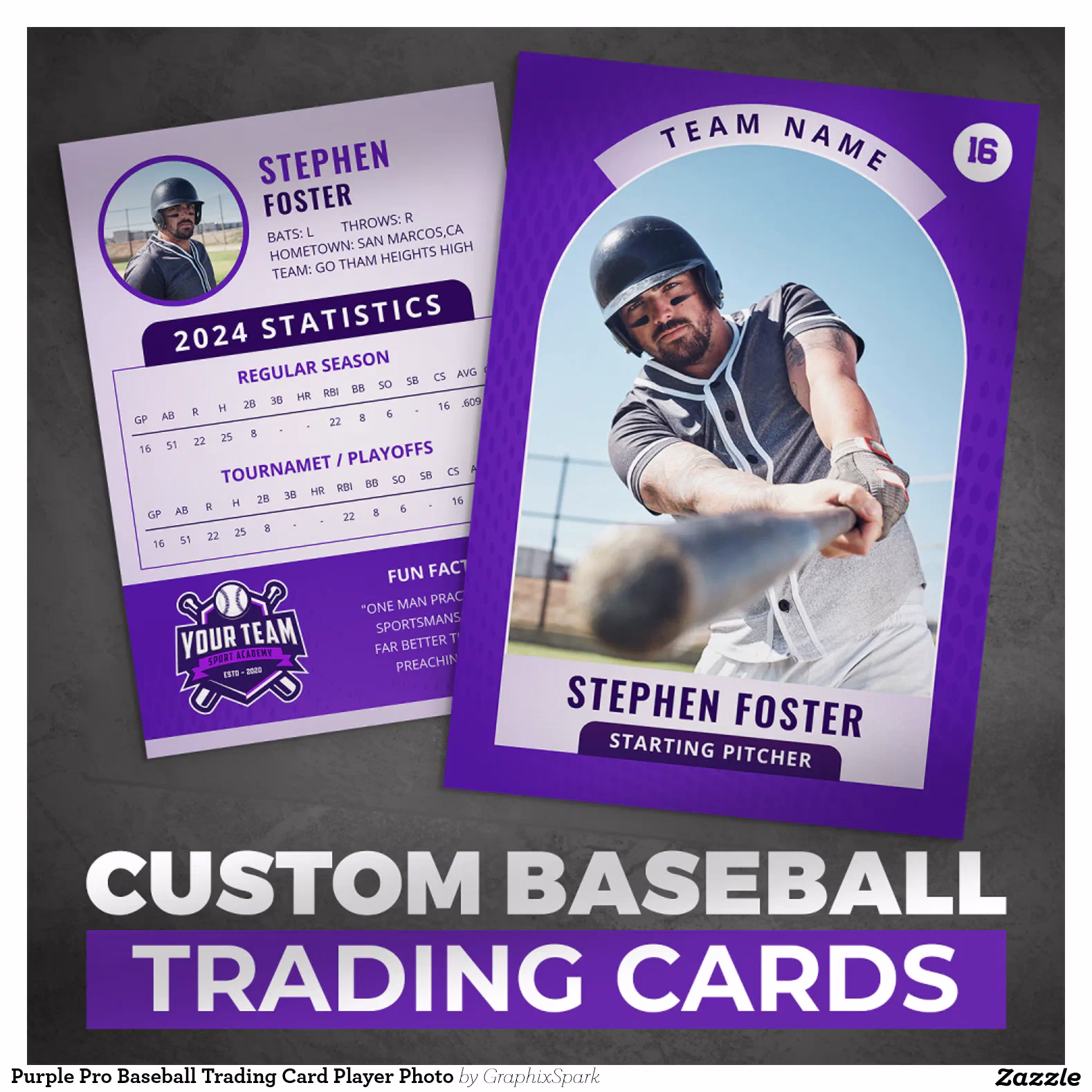 Purple Pro Baseball Trading Card Player Photo