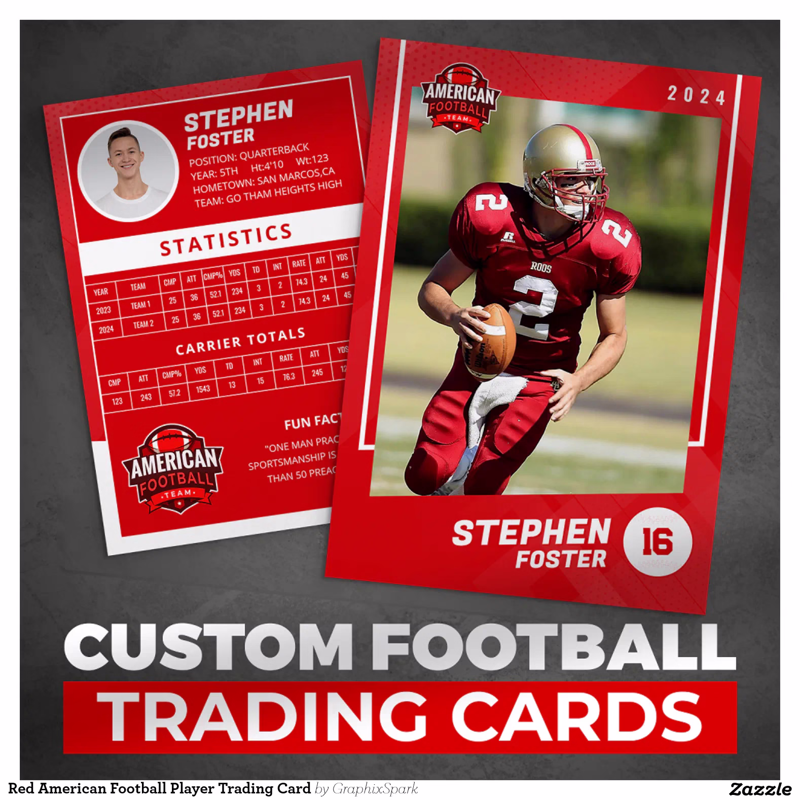 Red American Football Player Trading Card