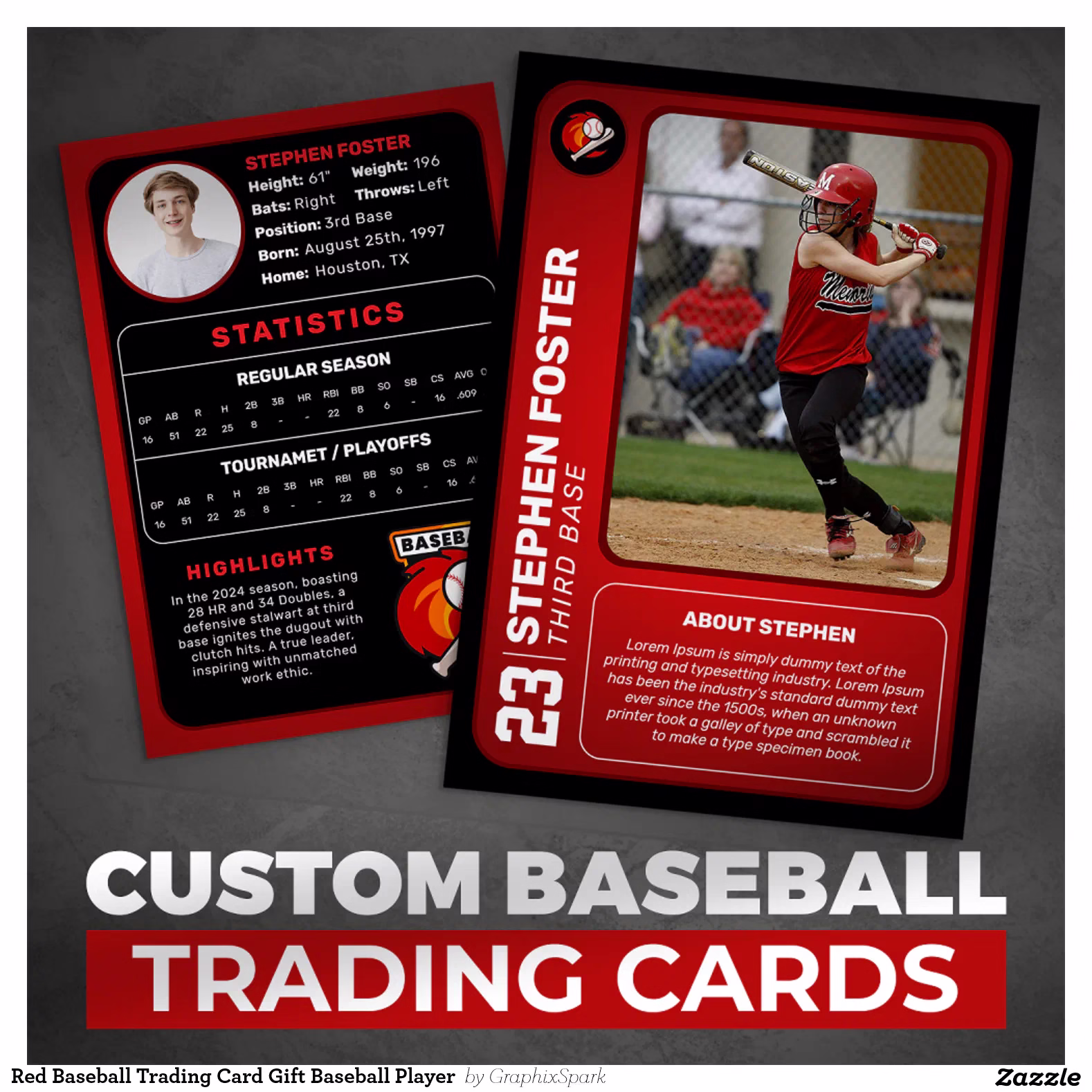 Red Baseball Trading Card Gift Baseball Player 