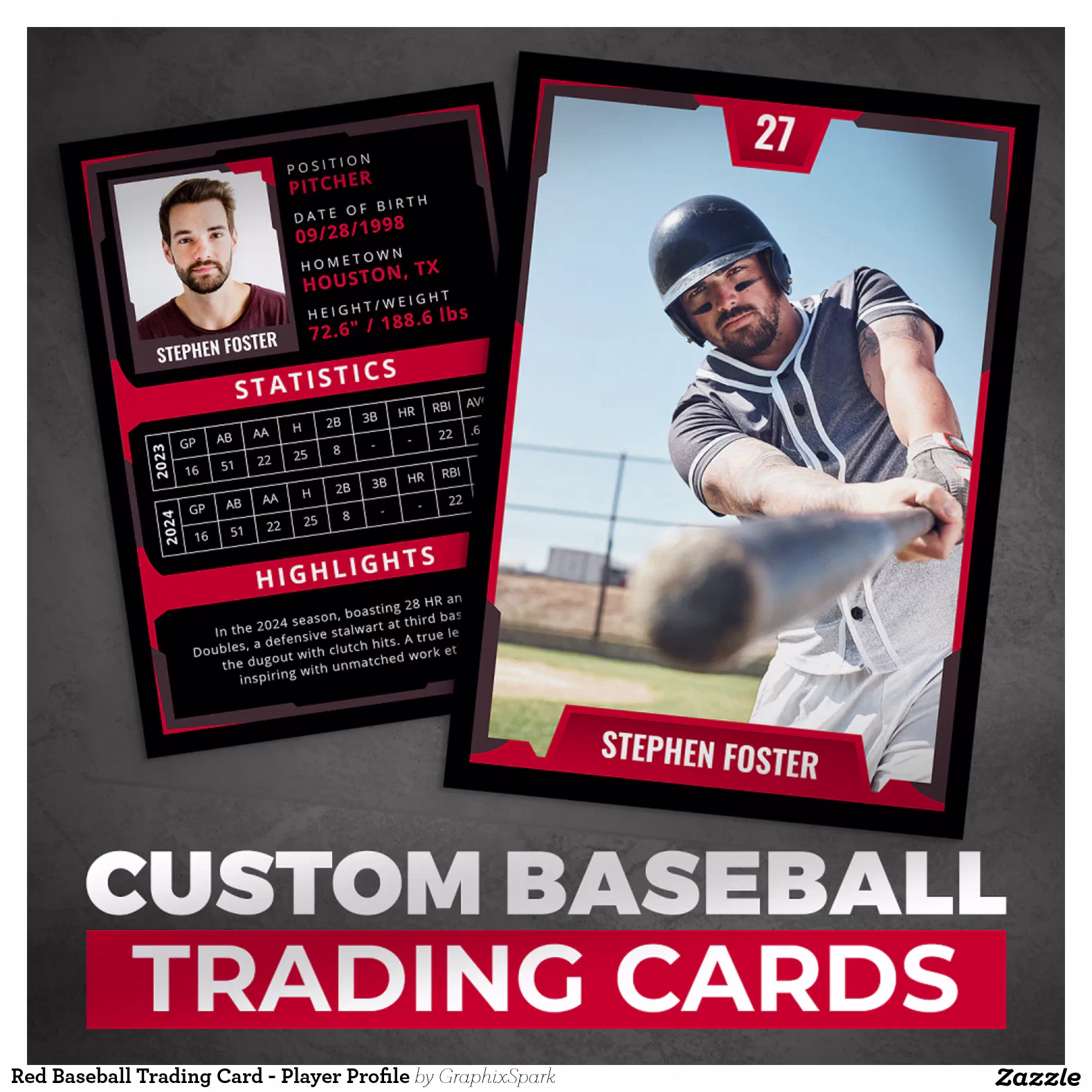 Red Baseball Trading Card - Player Profile