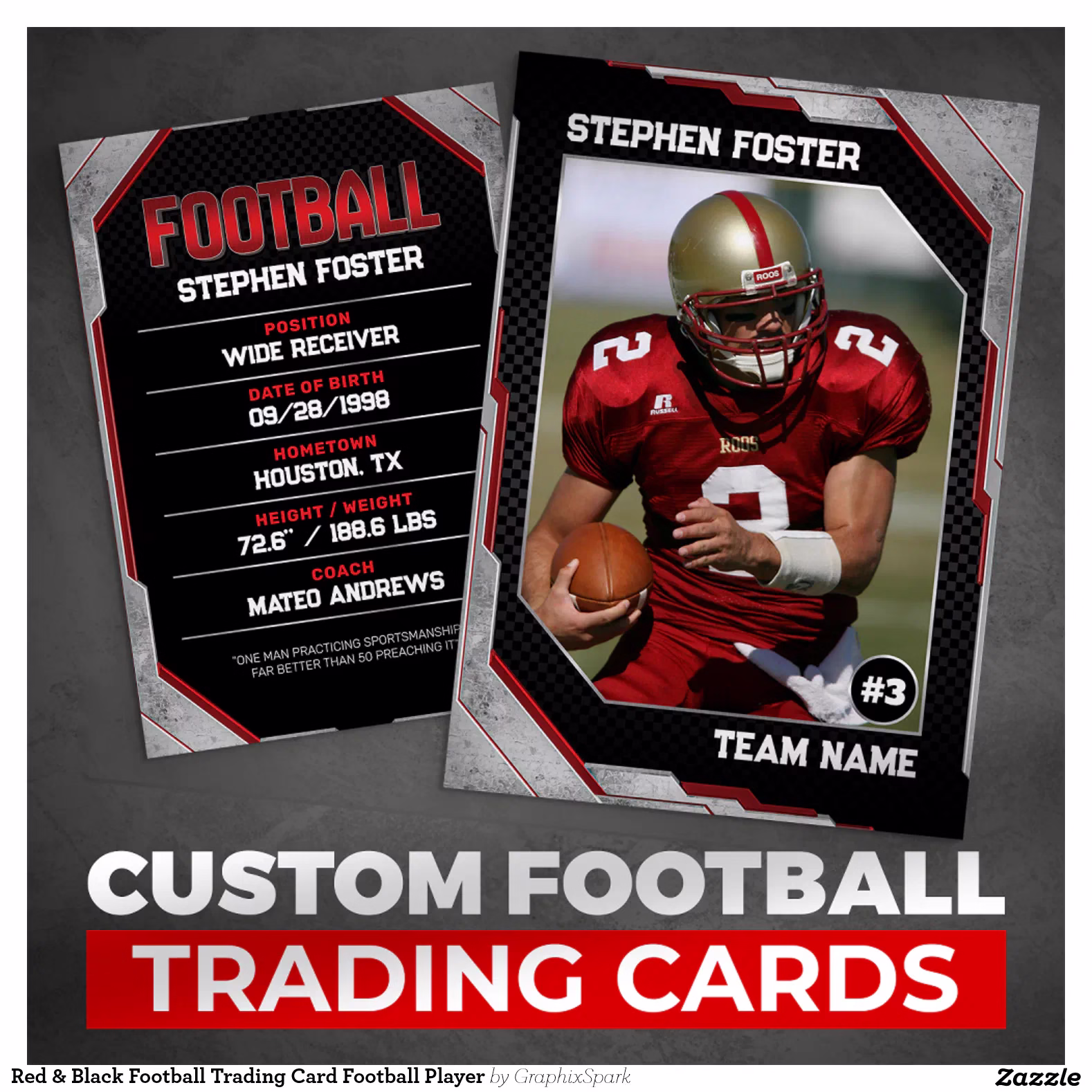 Red & Black Football Trading Card Football Player