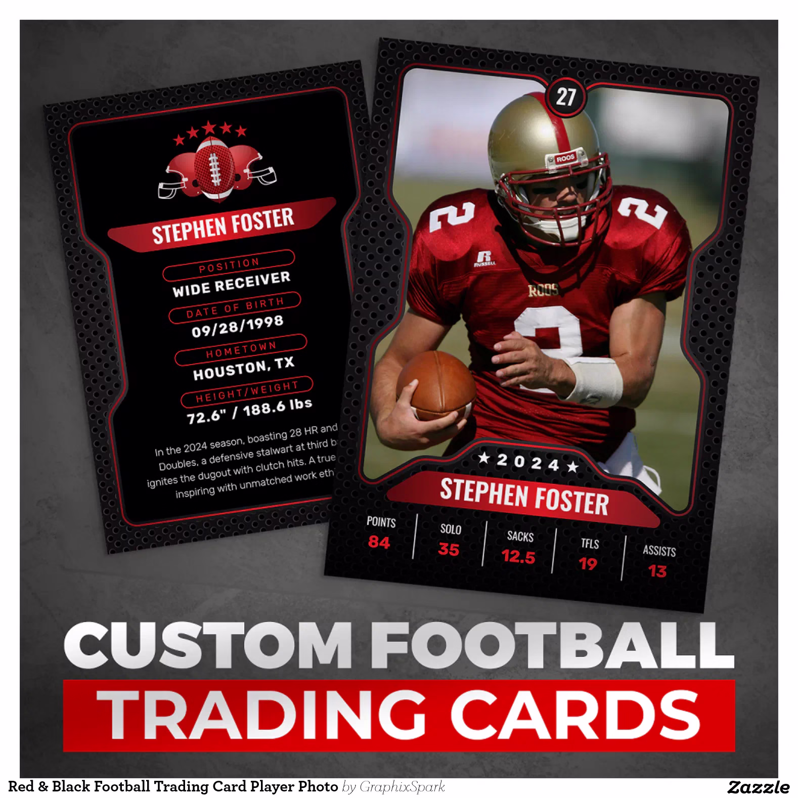 Red & Black Football Trading Card Player Photo