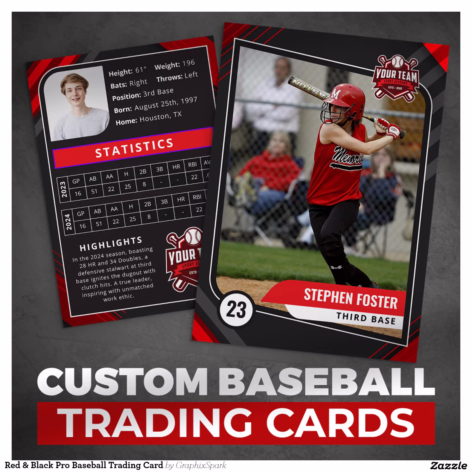 Red & Black Pro Baseball Trading Card