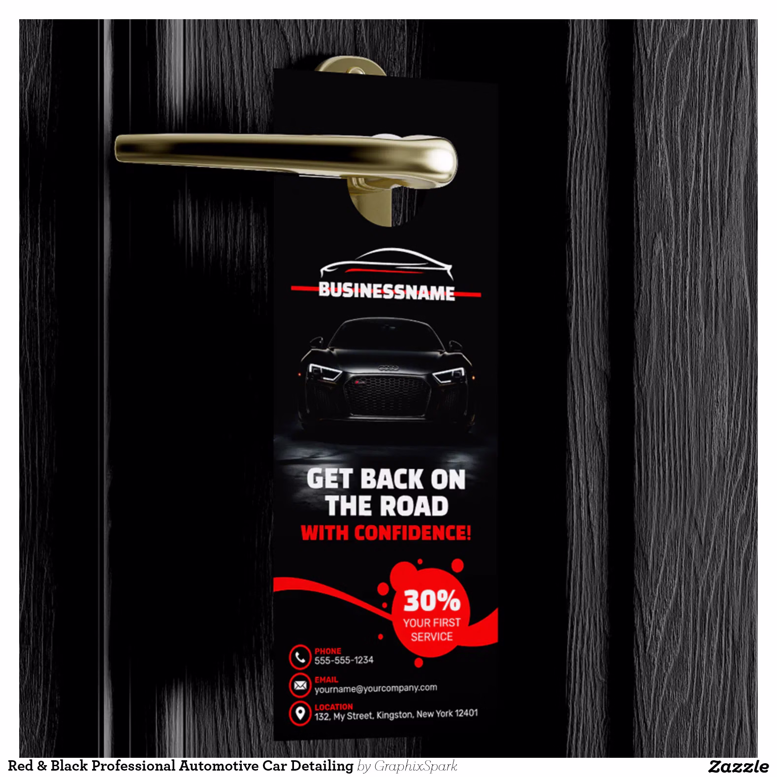 Red & Black Professional Automotive Car Detailing Door Hanger