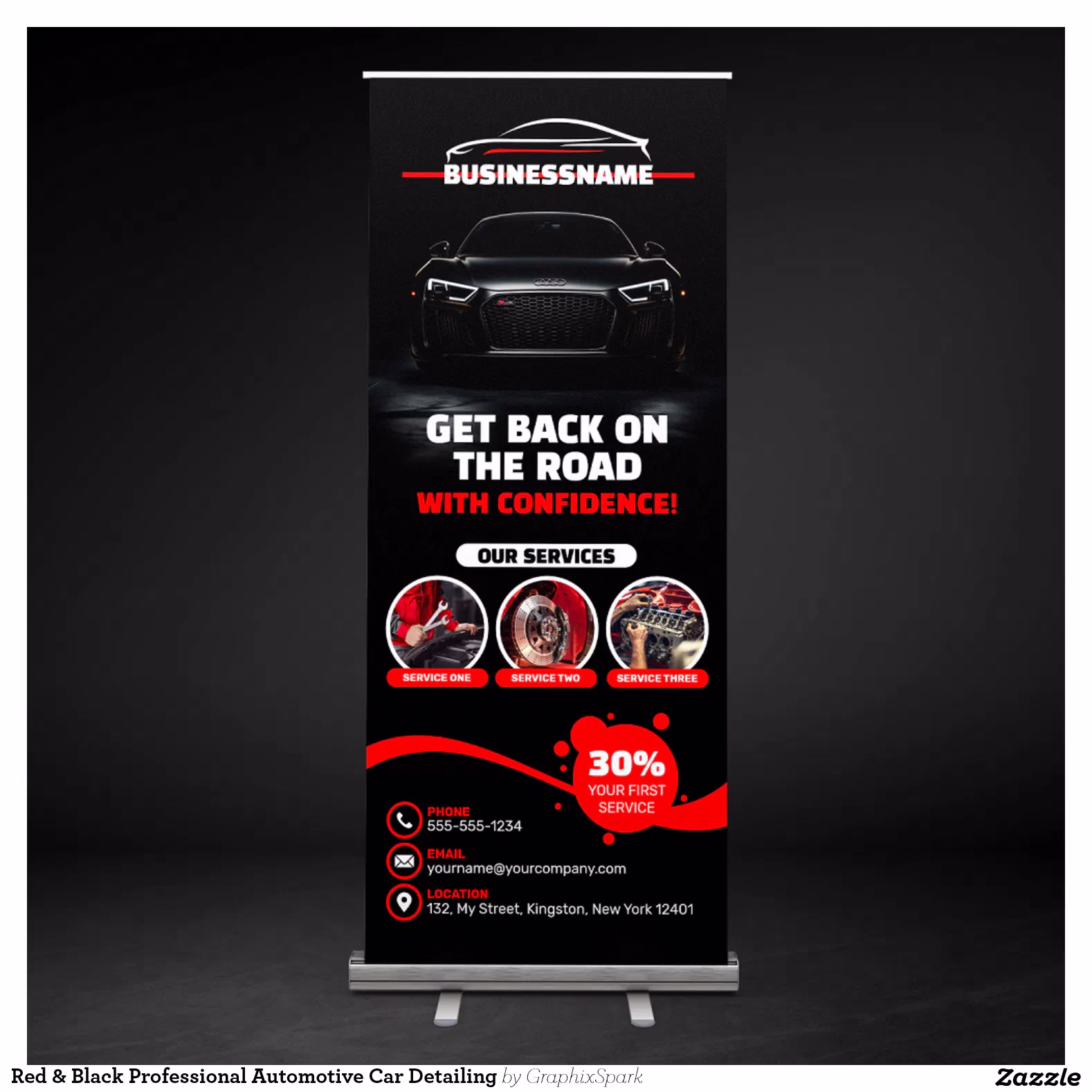 Red & Black Professional Automotive Car Detailing Retractable Banner