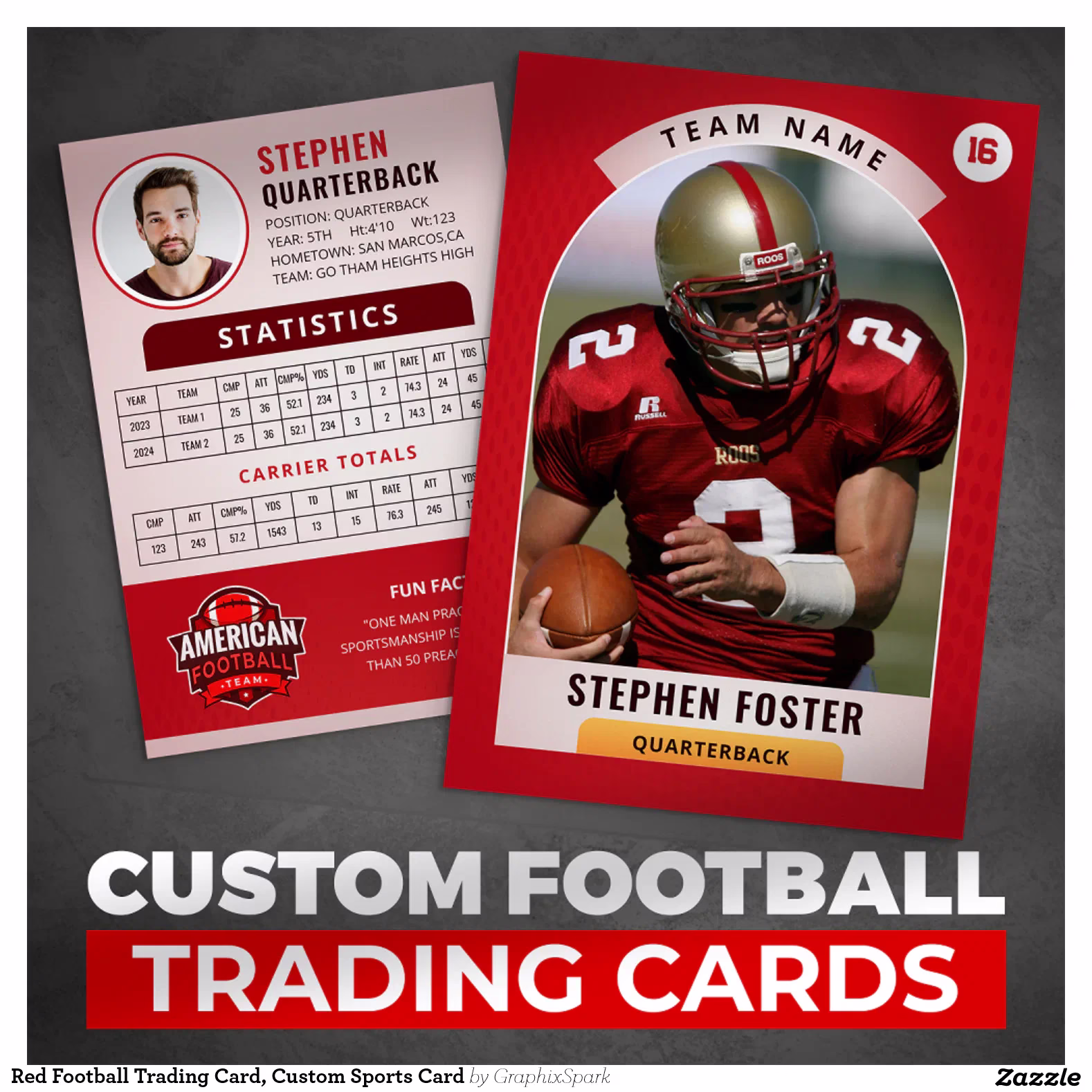 Red Football Trading Card, Custom Sports Card