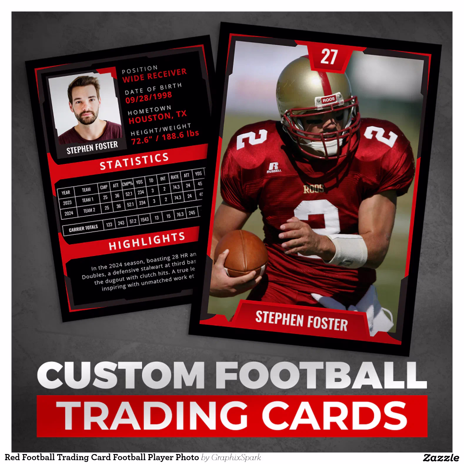 Red Football Trading Card Football Player Photo