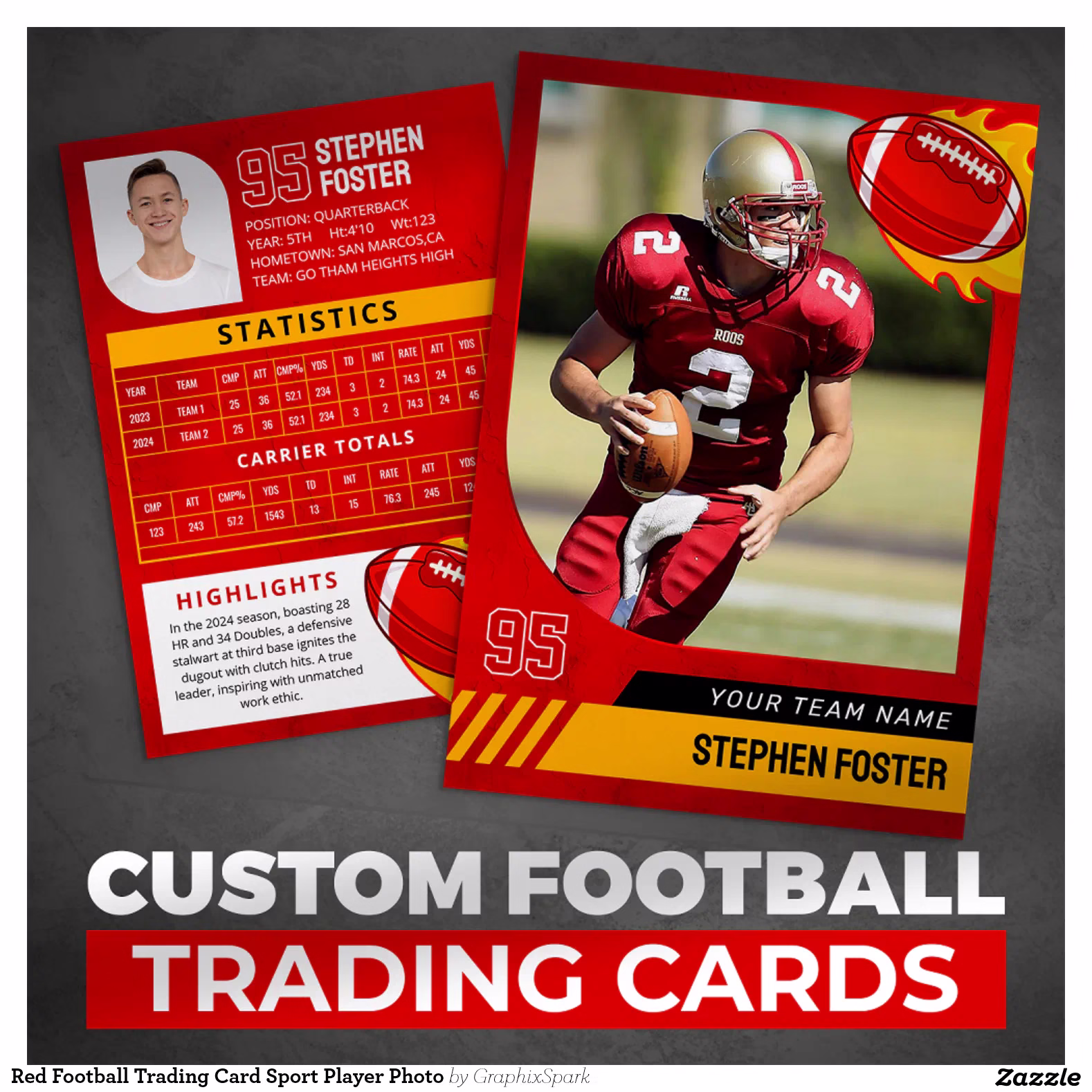 Red Football Trading Card Sport Player Photo