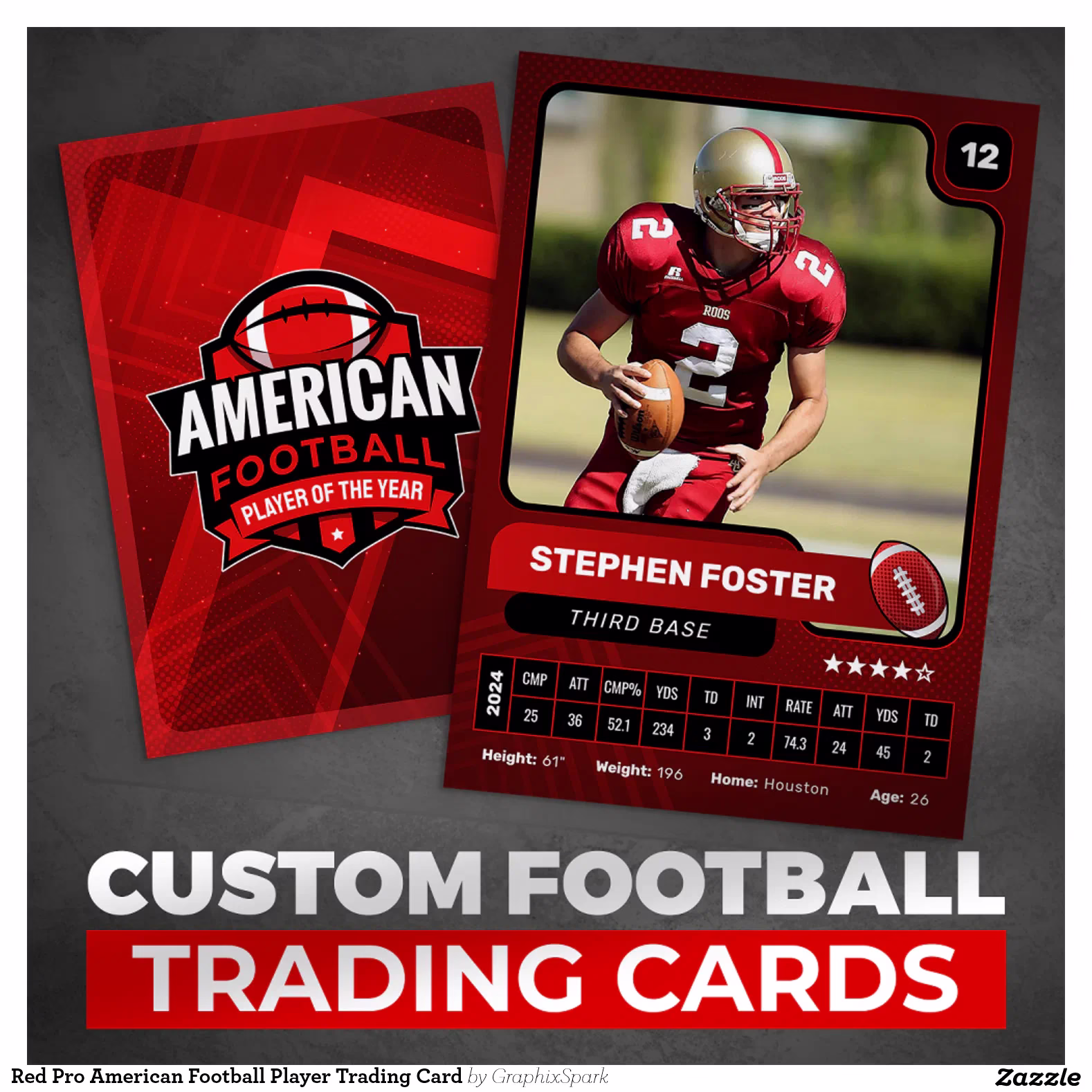 Red Pro American Football Player Trading Card