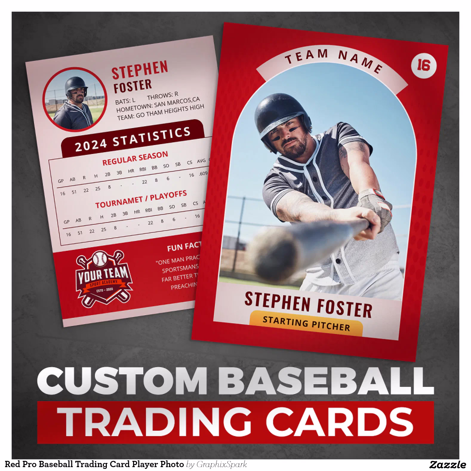 Red Pro Baseball Trading Card Player Photo