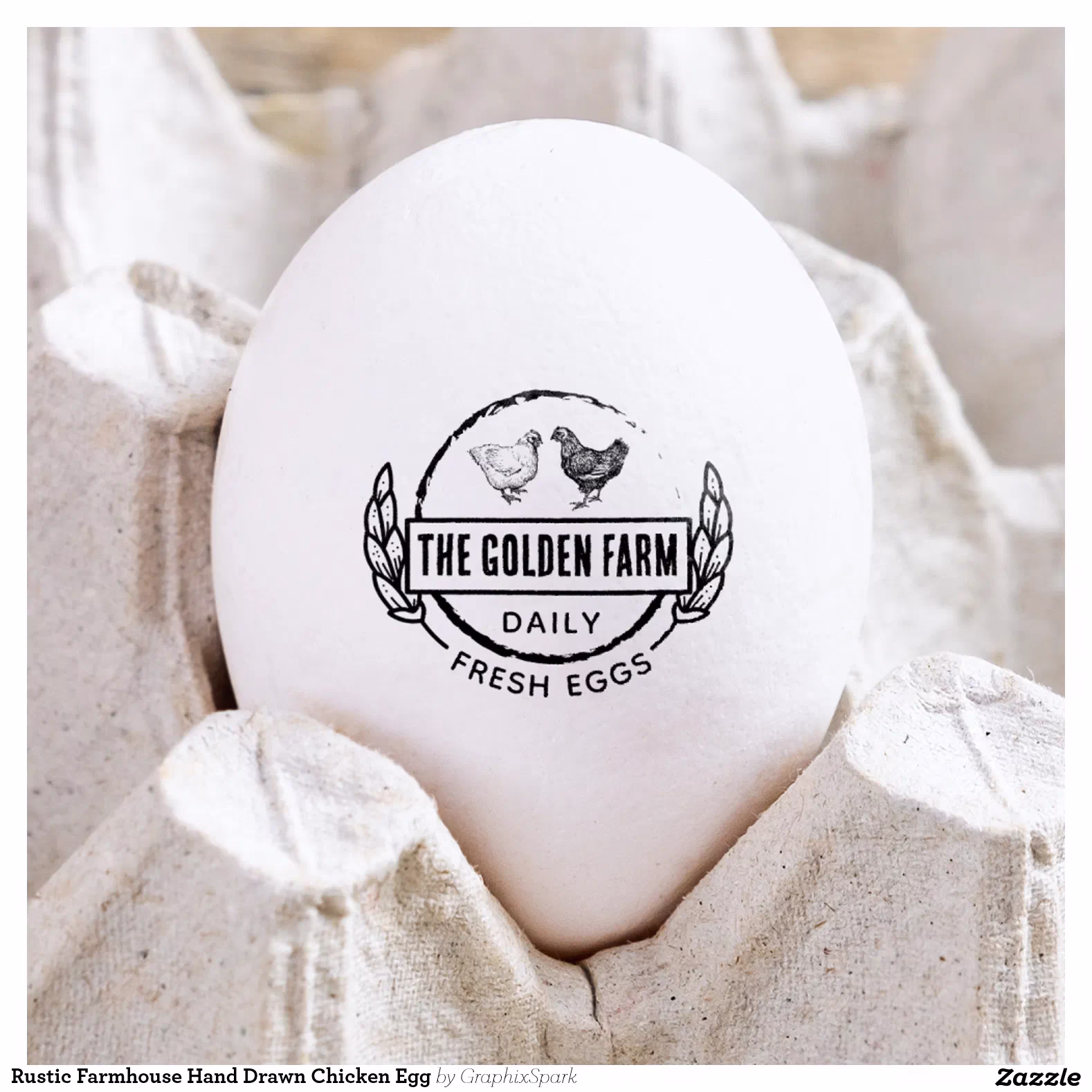Rustic Farmhouse Hand Drawn Chicken Egg Rubber Stamp