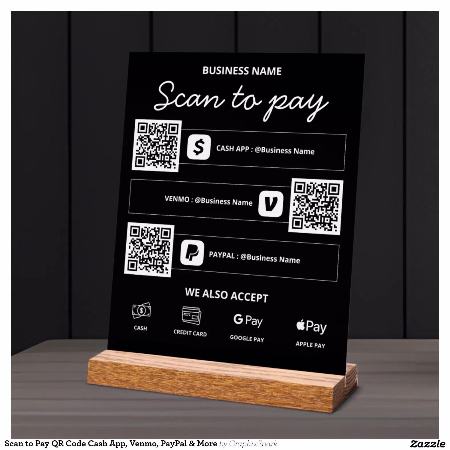 Scan to Pay QR Code Cash App, Venmo, PayPal & More Acrylic Sign