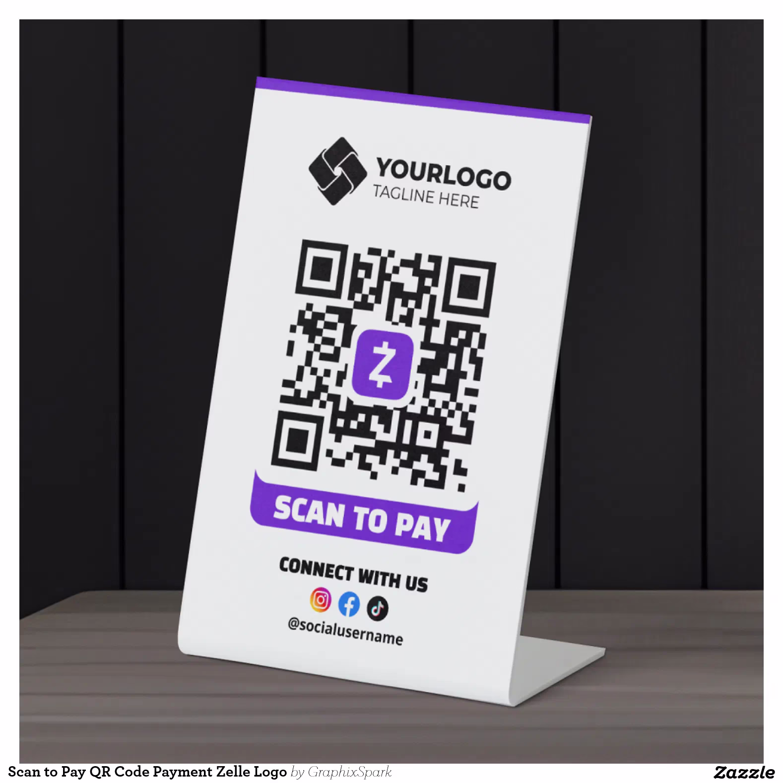 Scan to Pay QR Code Payment Zelle Logo Pedestal Sign