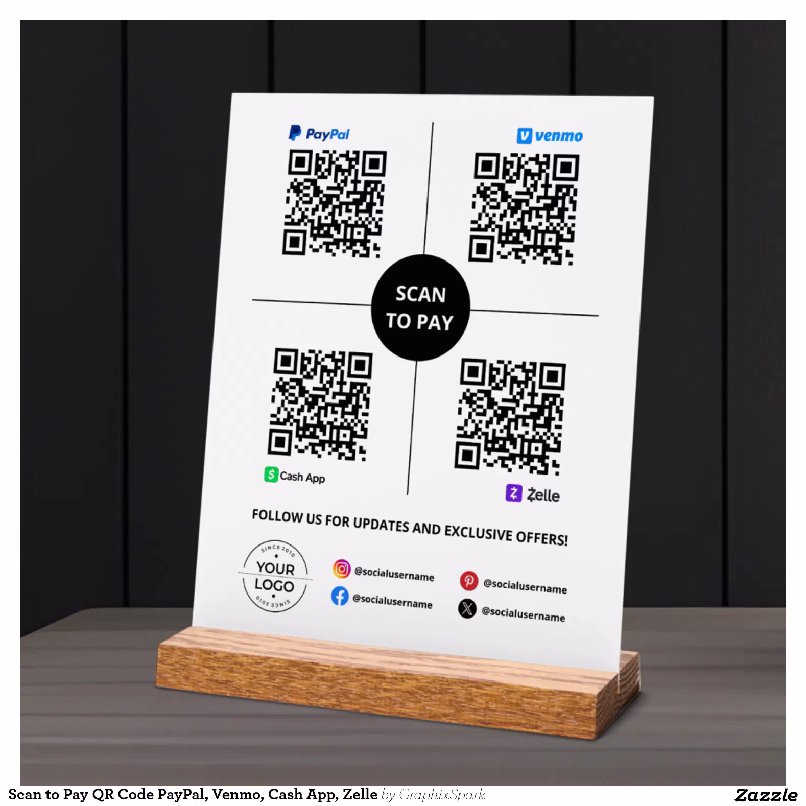 Scan to Pay QR Code PayPal, Venmo, Cash App, Zelle Acrylic Sign