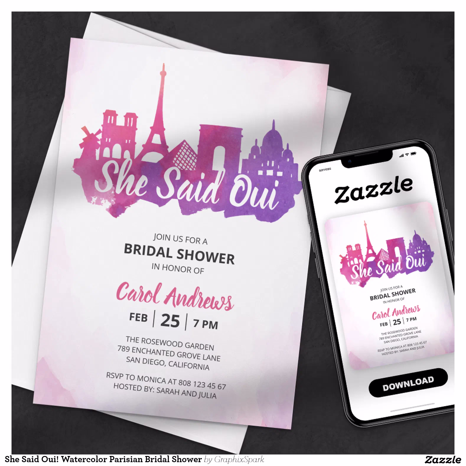 She Said Oui! Watercolor Parisian Bridal Shower Invitation