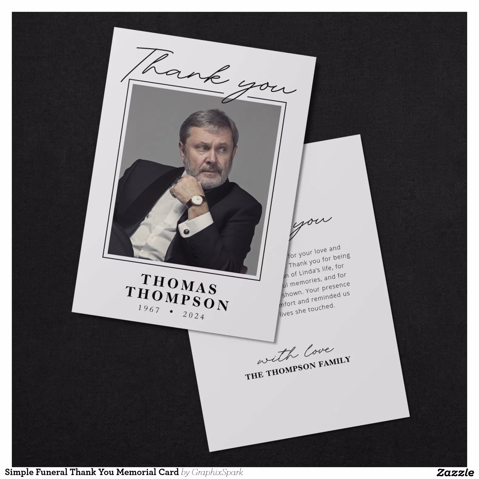 Simple Funeral Thank You Memorial Card