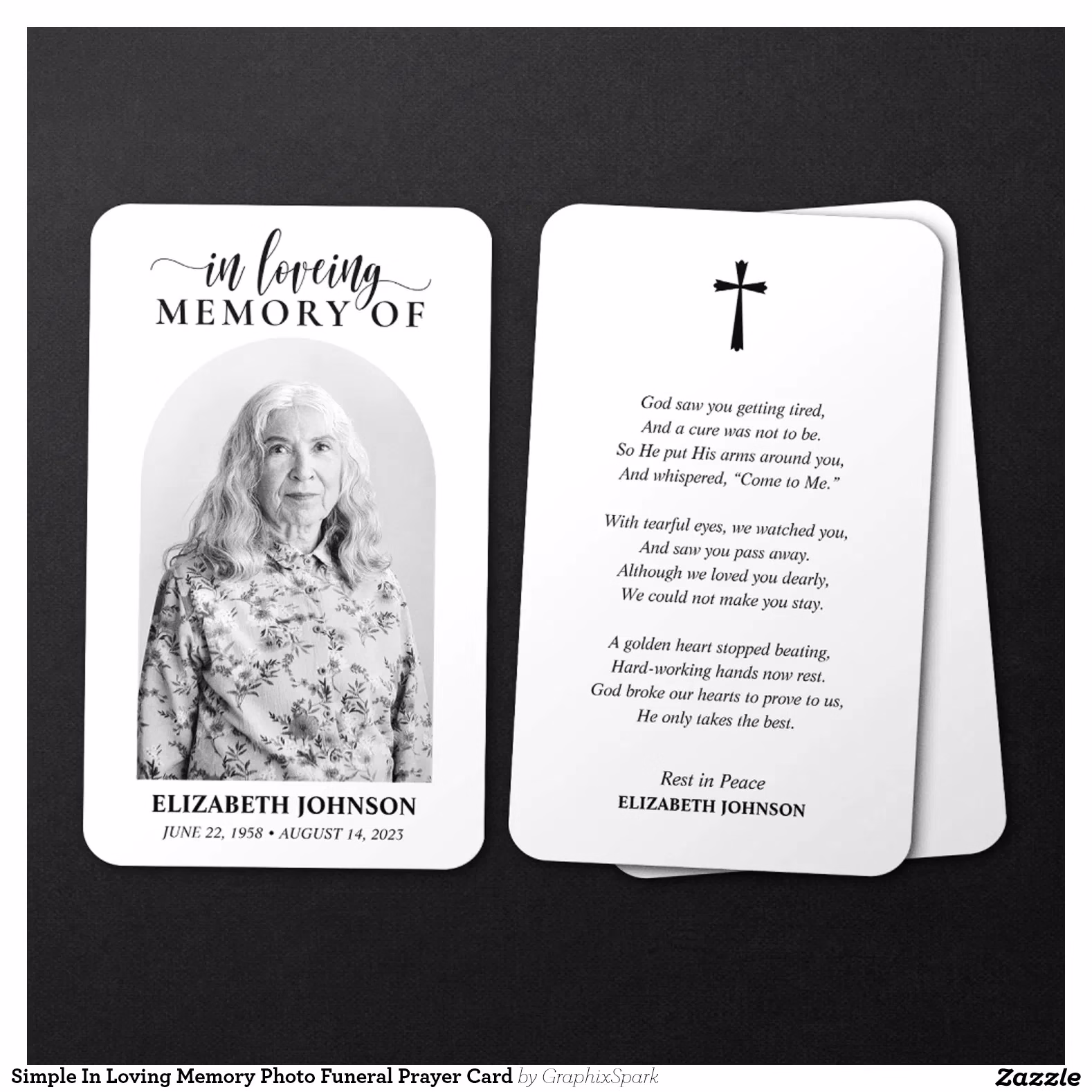 Simple In Loving Memory Photo Funeral Prayer Card