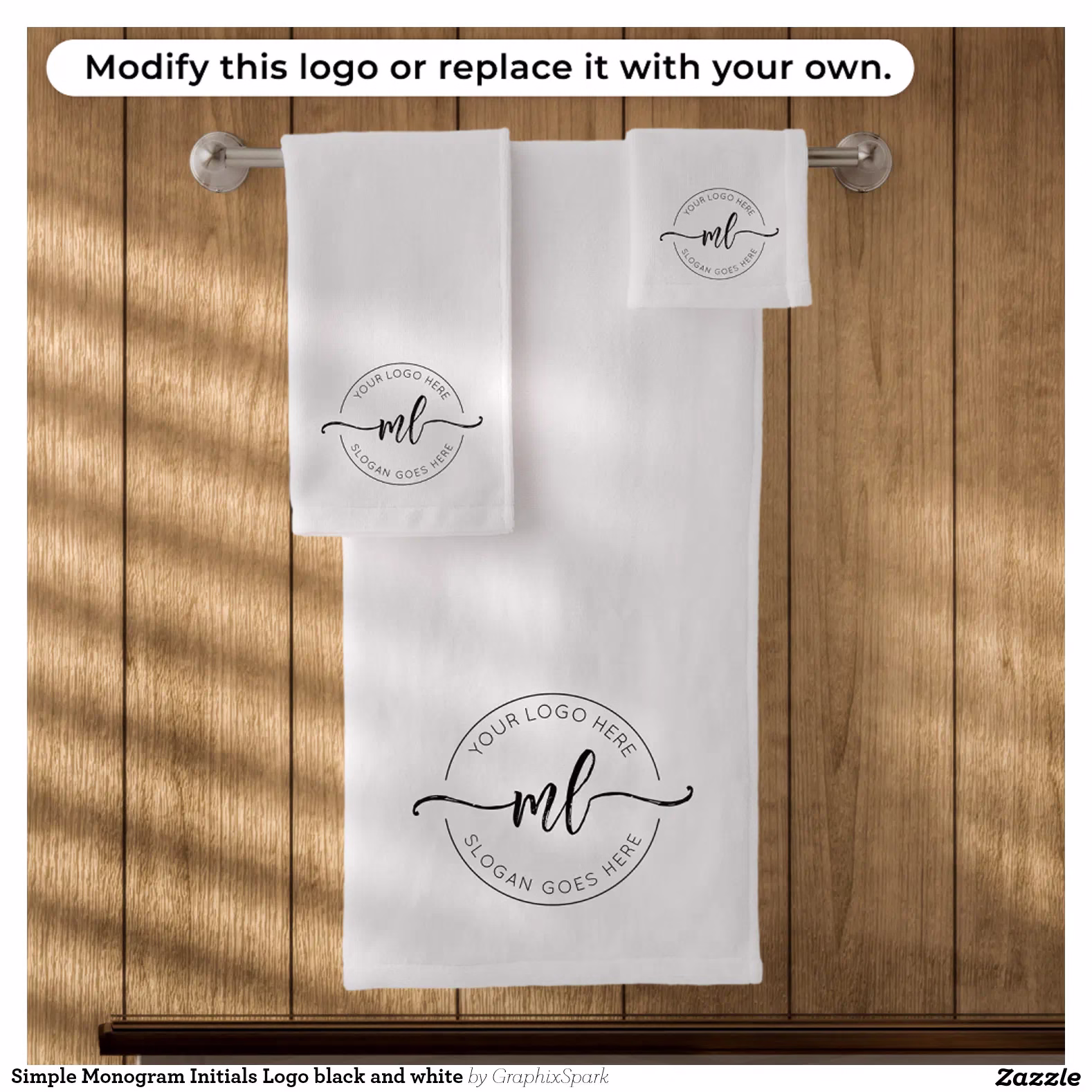 Simple Monogram Initials Logo black and white Bath Towel Set