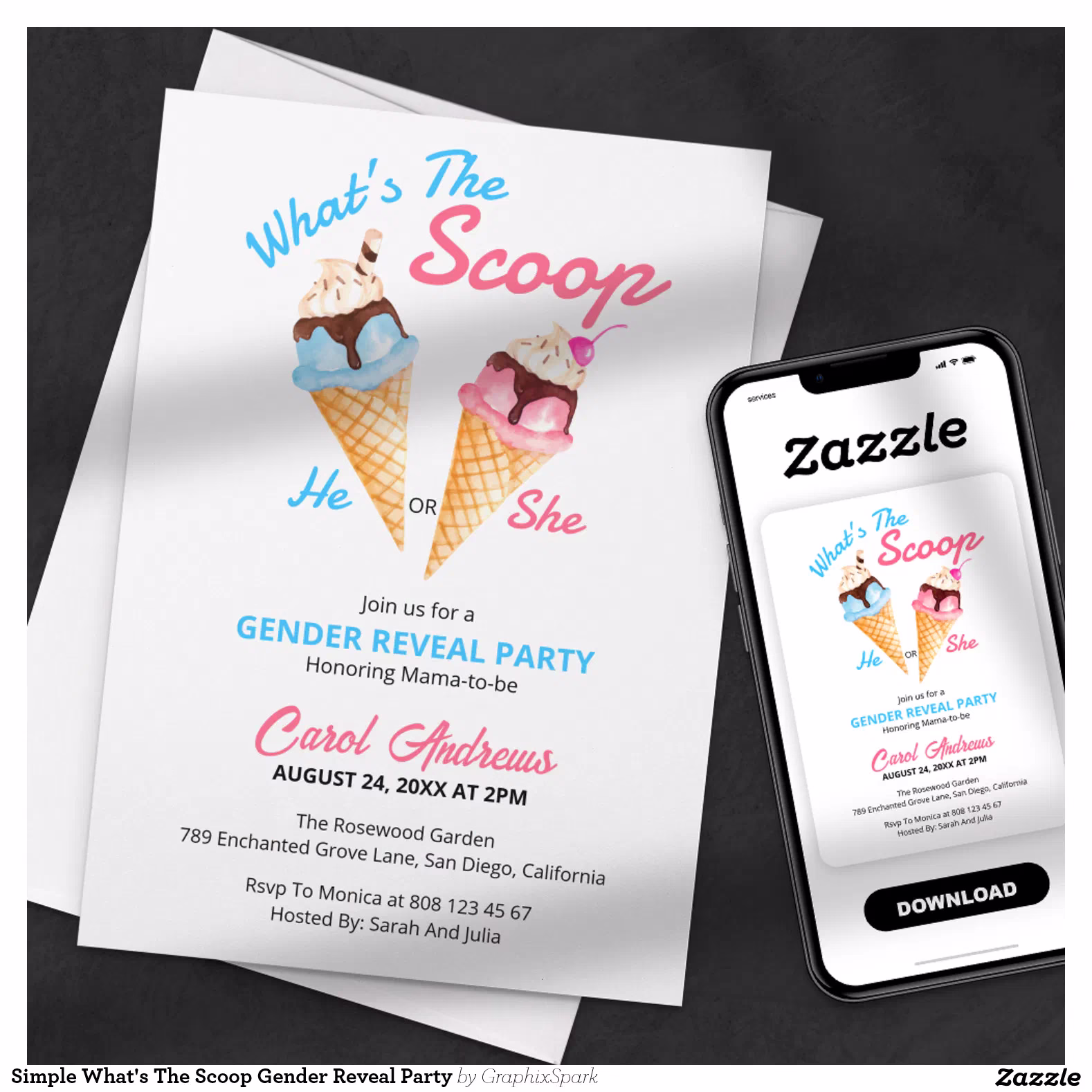 Simple What's The Scoop Gender Reveal Party Invitation