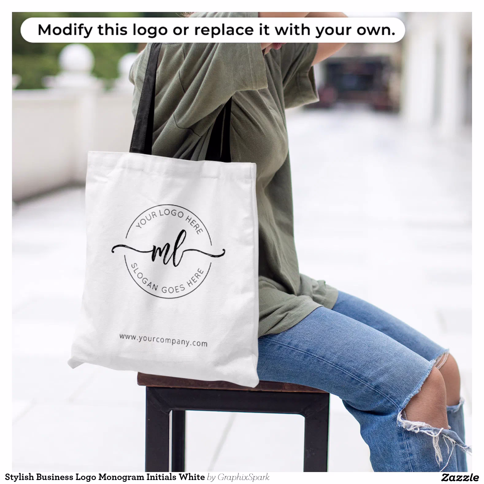 Stylish Business Logo Monogram Initials White Tote Bag