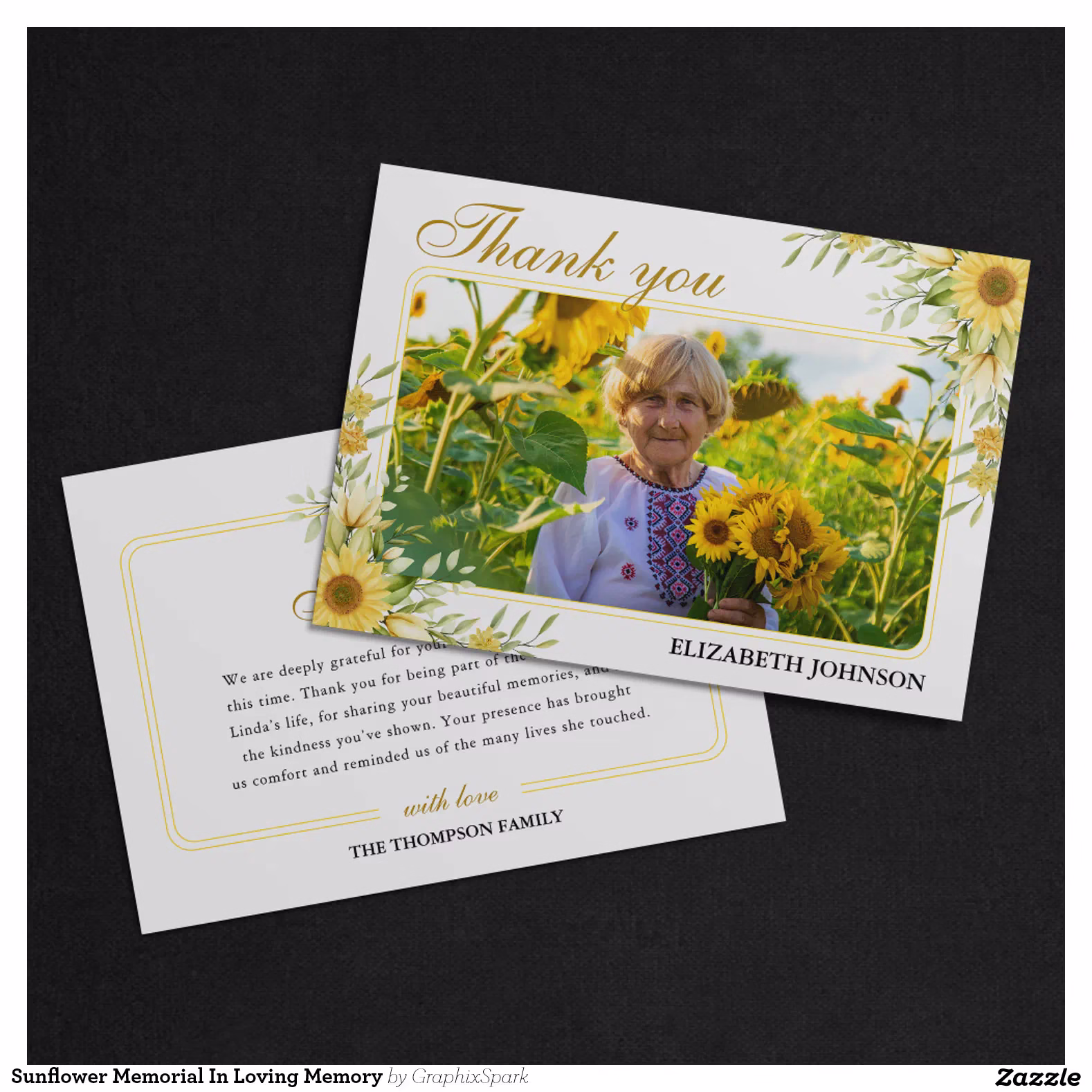 Sunflower Memorial In Loving Memory Thank You Card