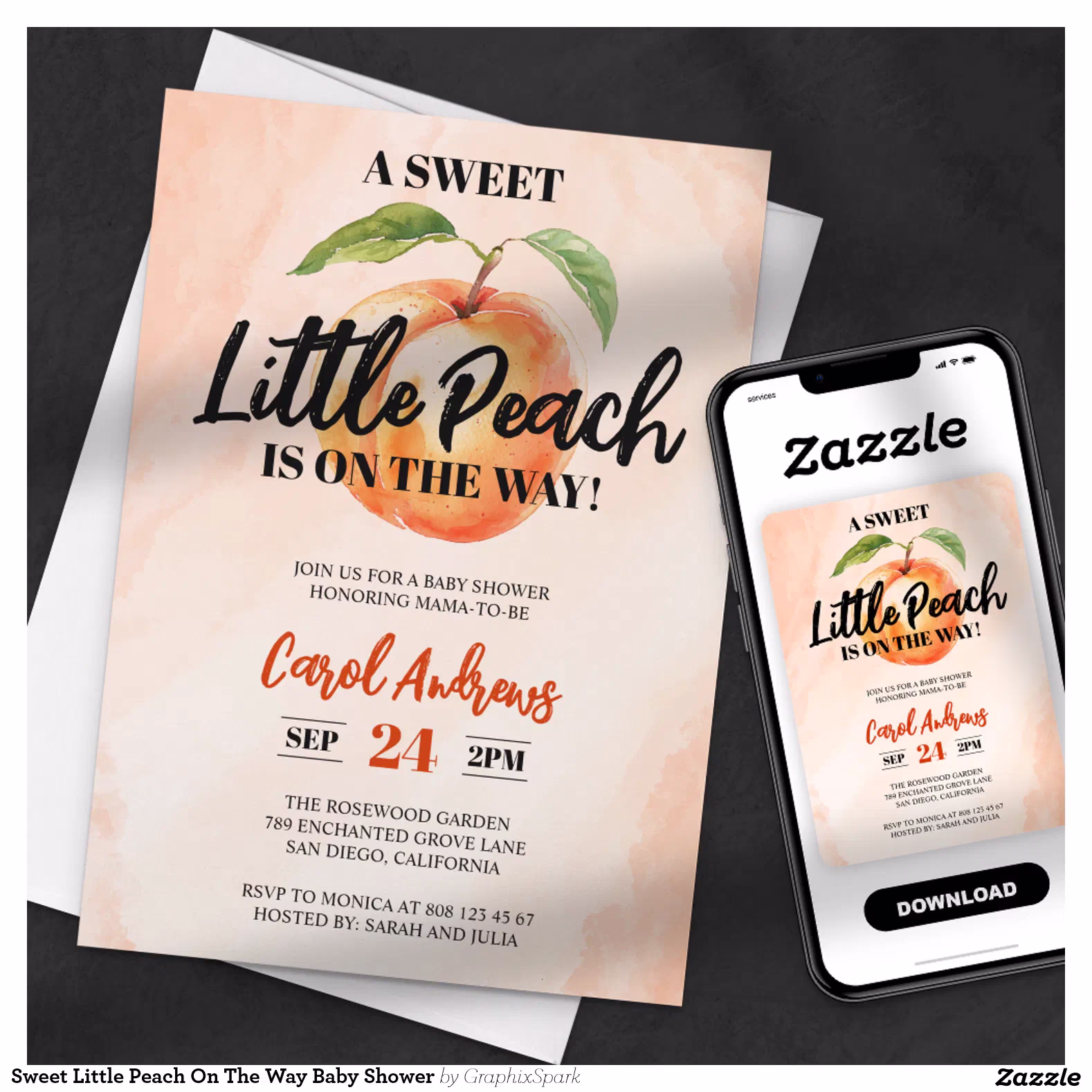 Sweet Little Peach On The Way Baby Shower Invitation