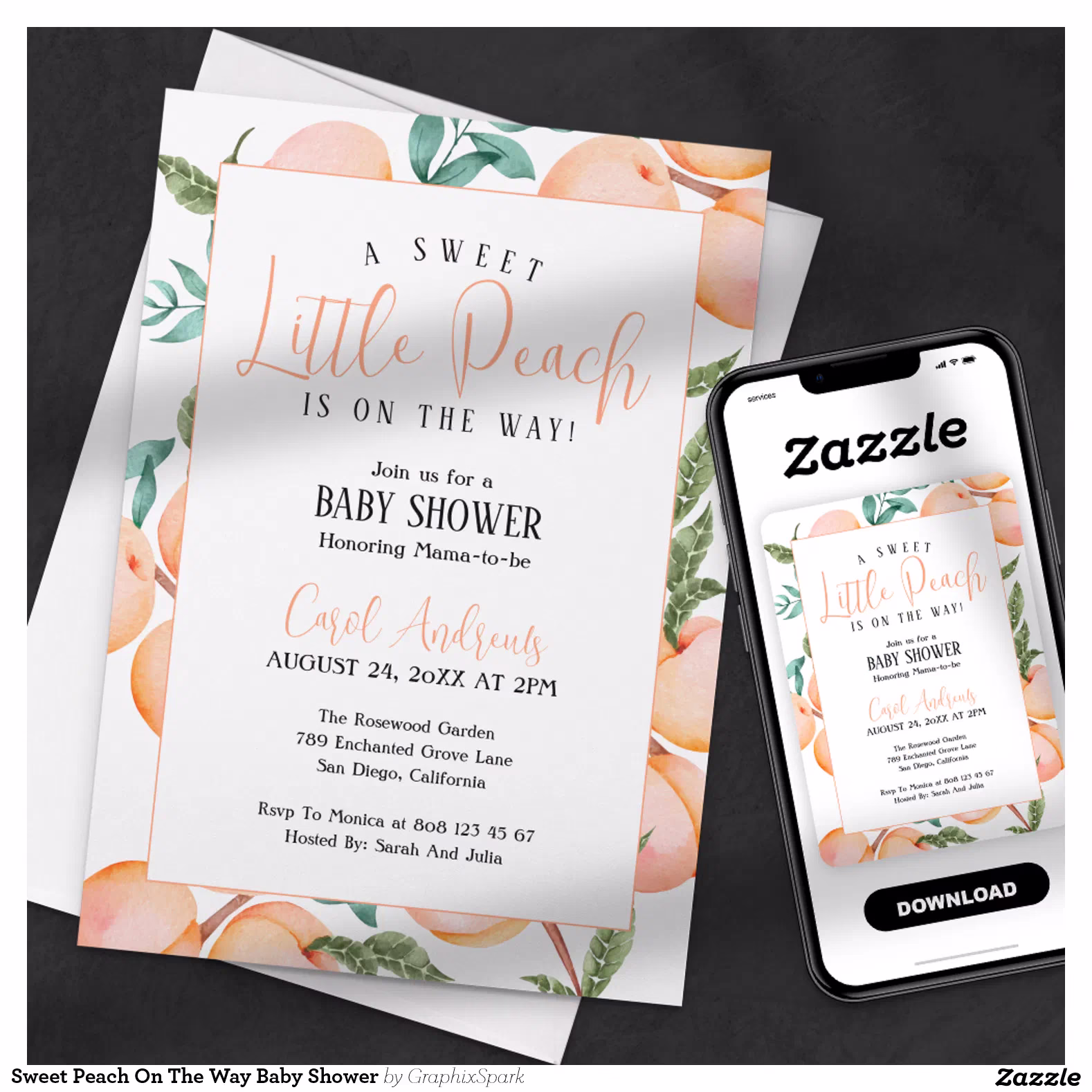 Sweet Peach On The Way Baby Shower Invitation