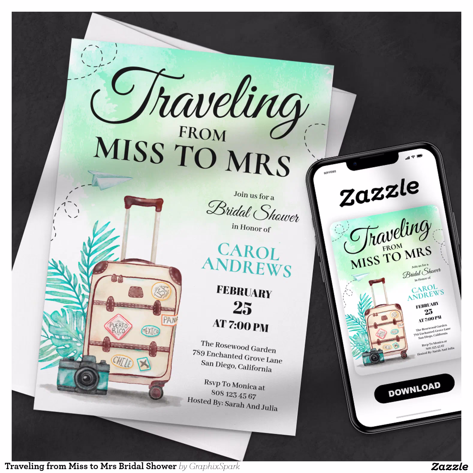 Traveling from Miss to Mrs Bridal Shower Invitation
