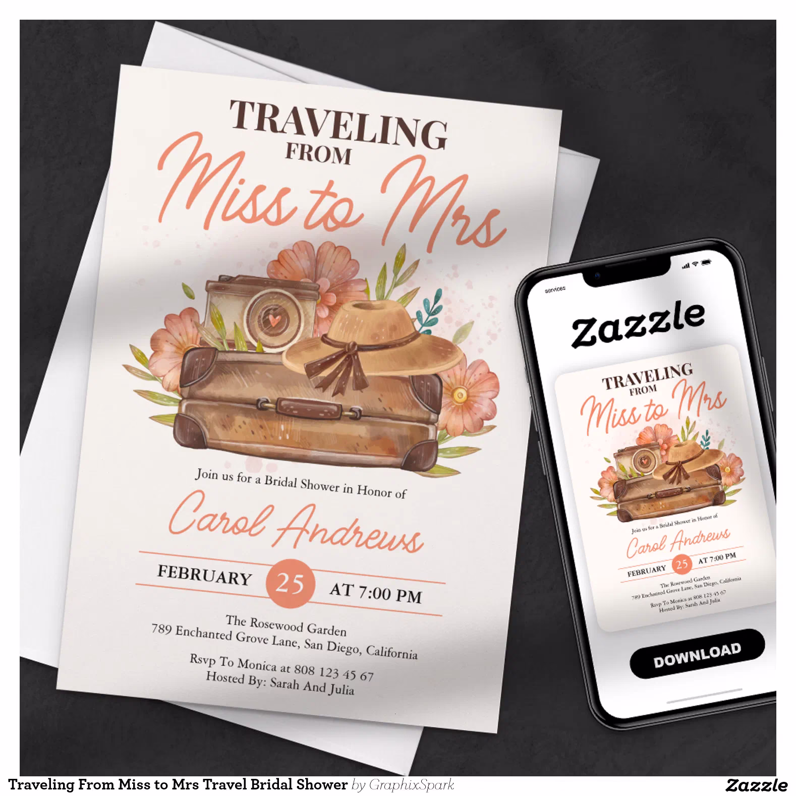 Traveling From Miss to Mrs Travel Bridal Shower Invitation