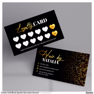 Trendy Gold Black Sparkle Hairstylist Reward Loyalty Card