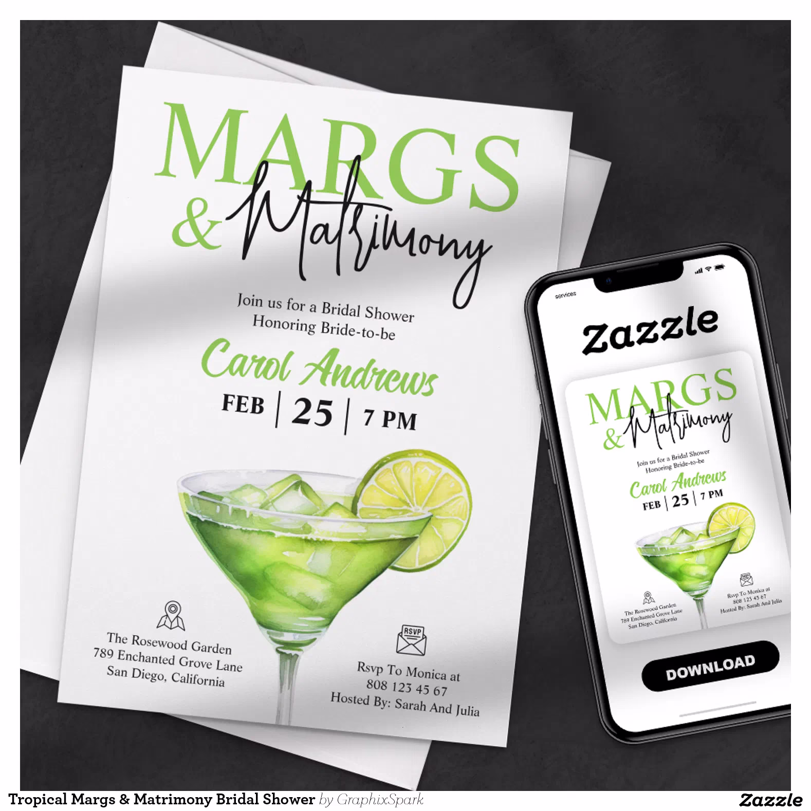 Tropical Margs & Matrimony Bridal Shower Invitation