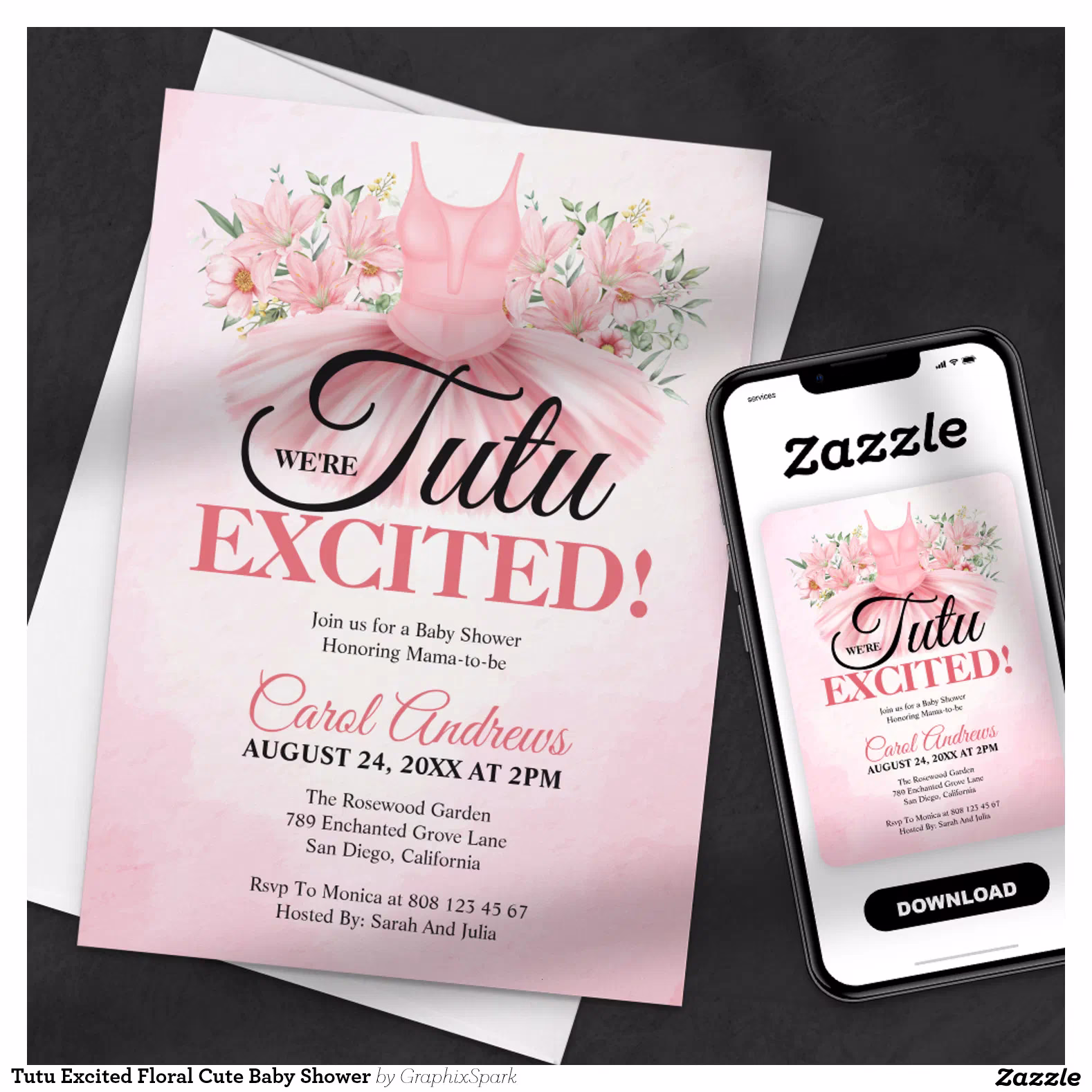 Tutu Excited Floral Cute Baby Shower Invitation