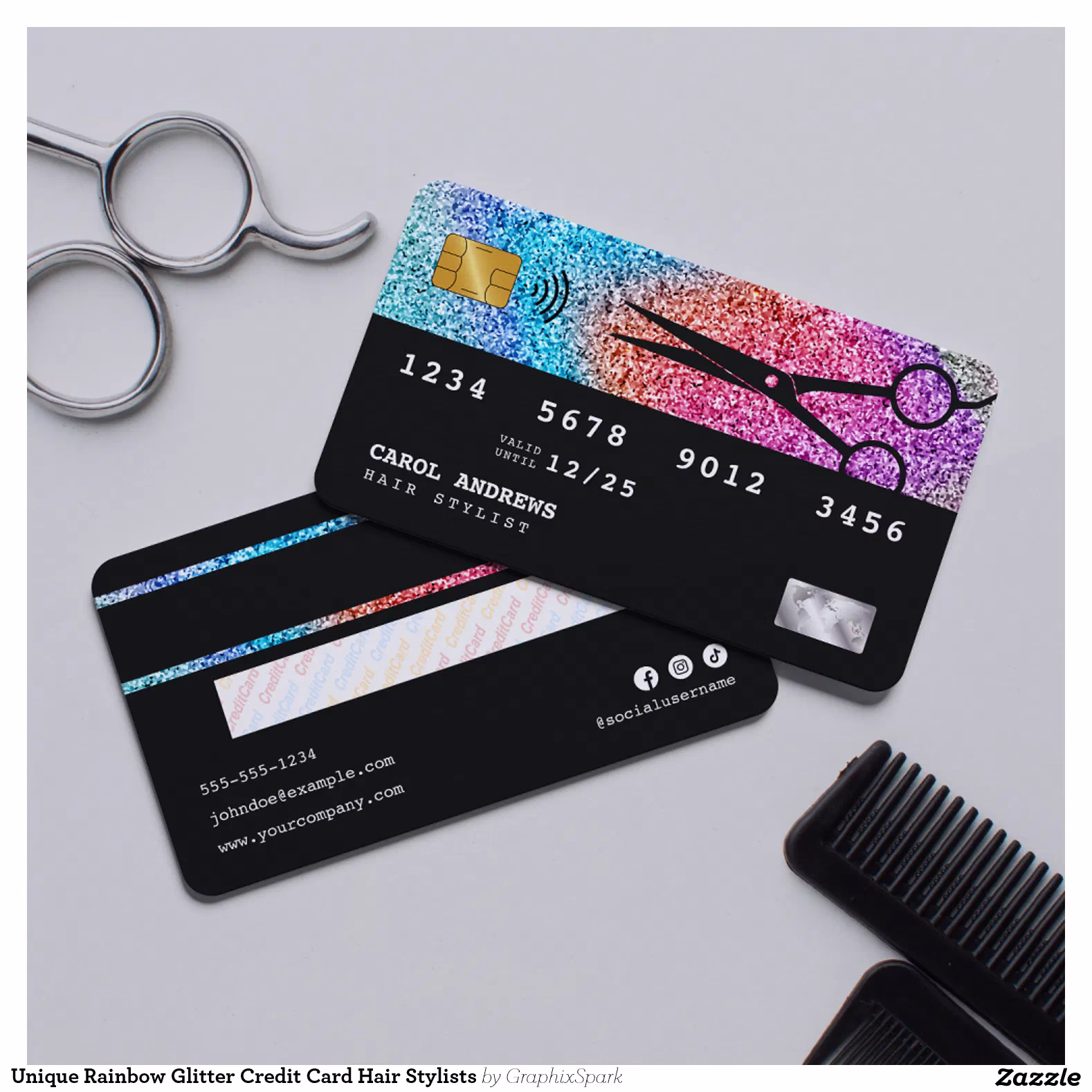 Unique Rainbow Glitter Credit Card Hair Stylists