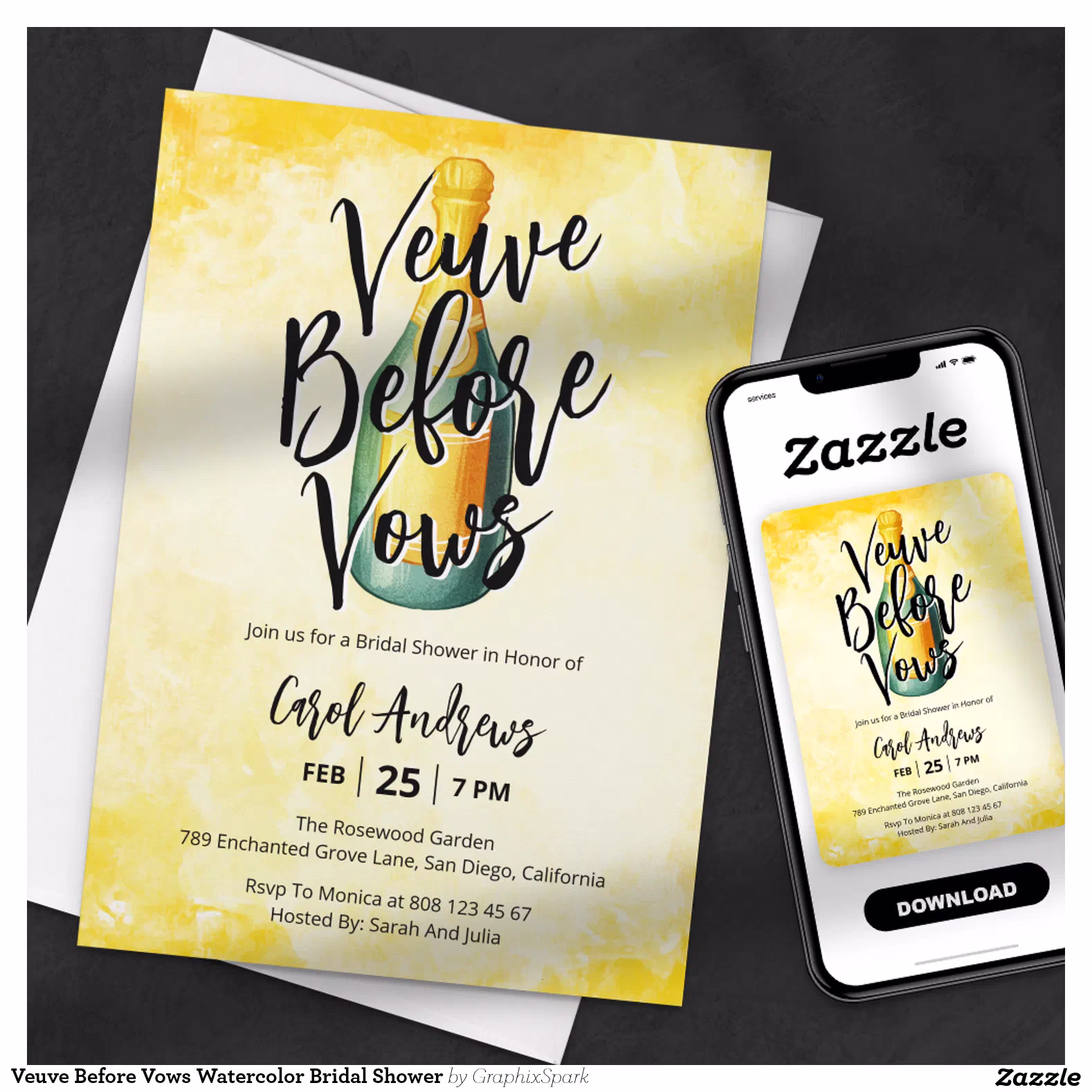Veuve Before Vows Watercolor Bridal Shower Invitation
