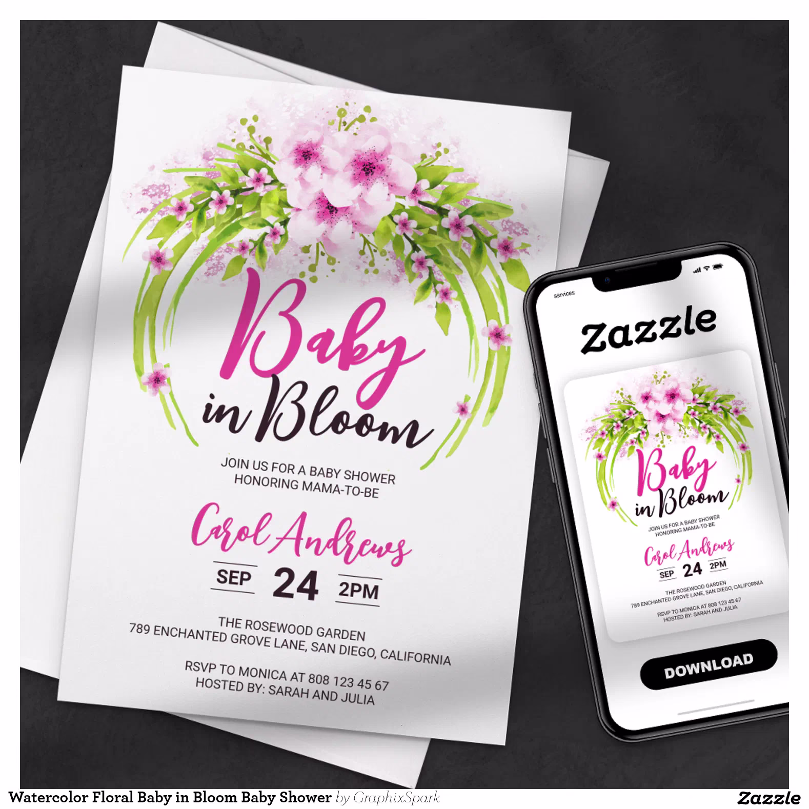Watercolor Floral Baby in Bloom Baby Shower Invitation