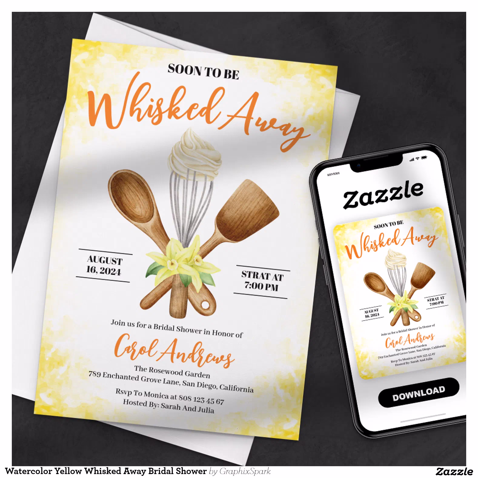Watercolor Yellow Whisked Away Bridal Shower Invitation