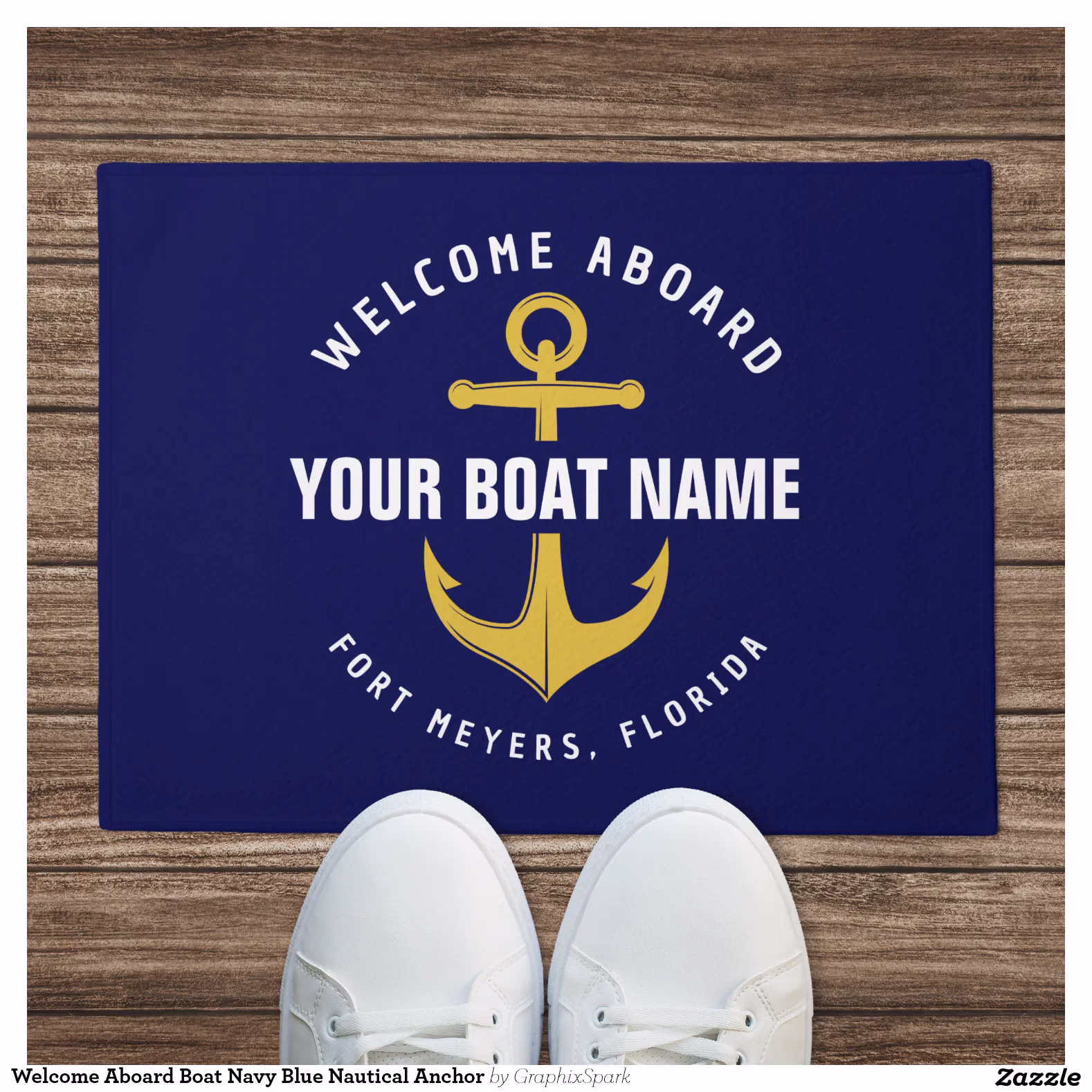 Welcome Aboard Boat Navy Blue Nautical Anchor Doormat