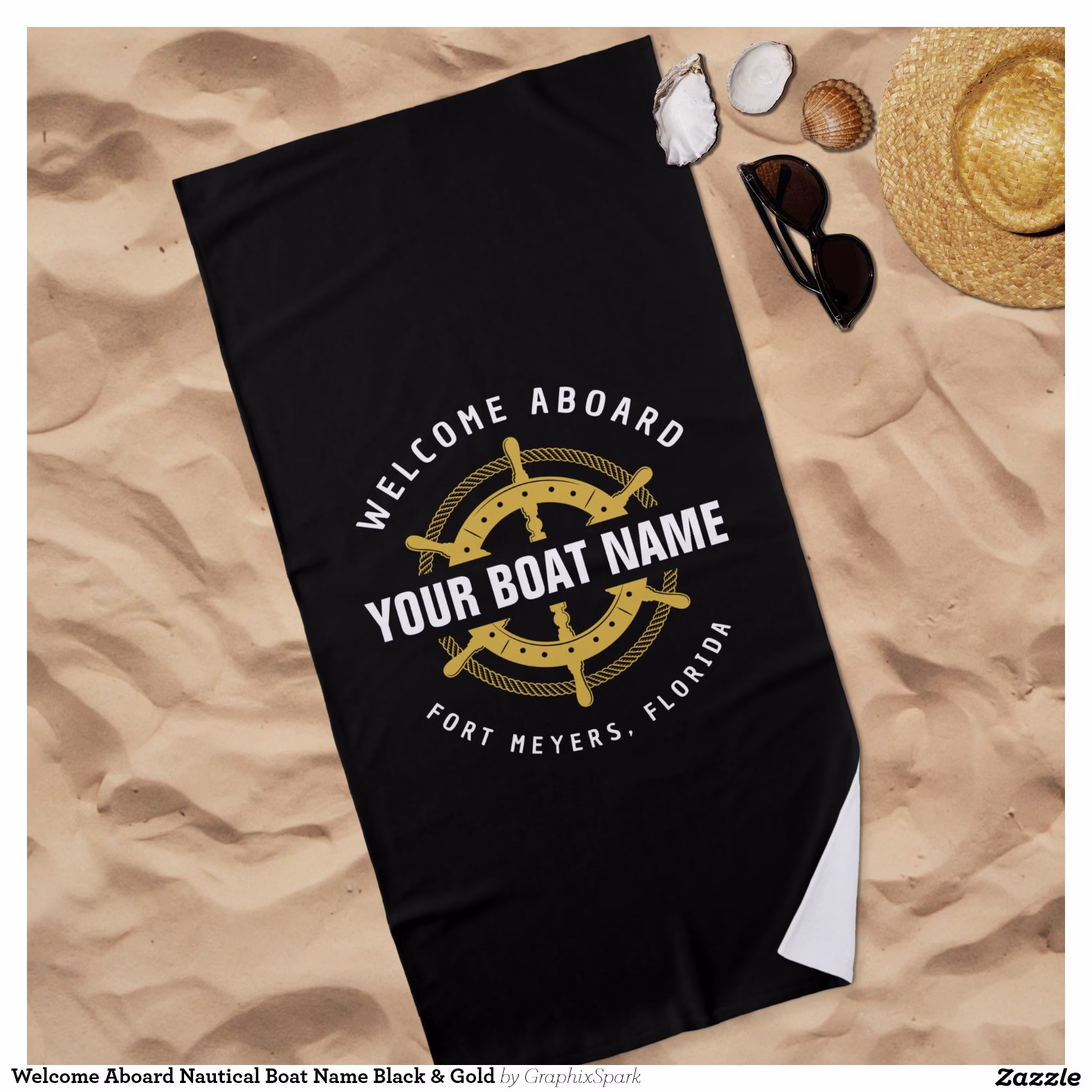 welcome_aboard_nautical_boat_name_black_gold_beach_towel-r_ipy6e3_1500.jpg