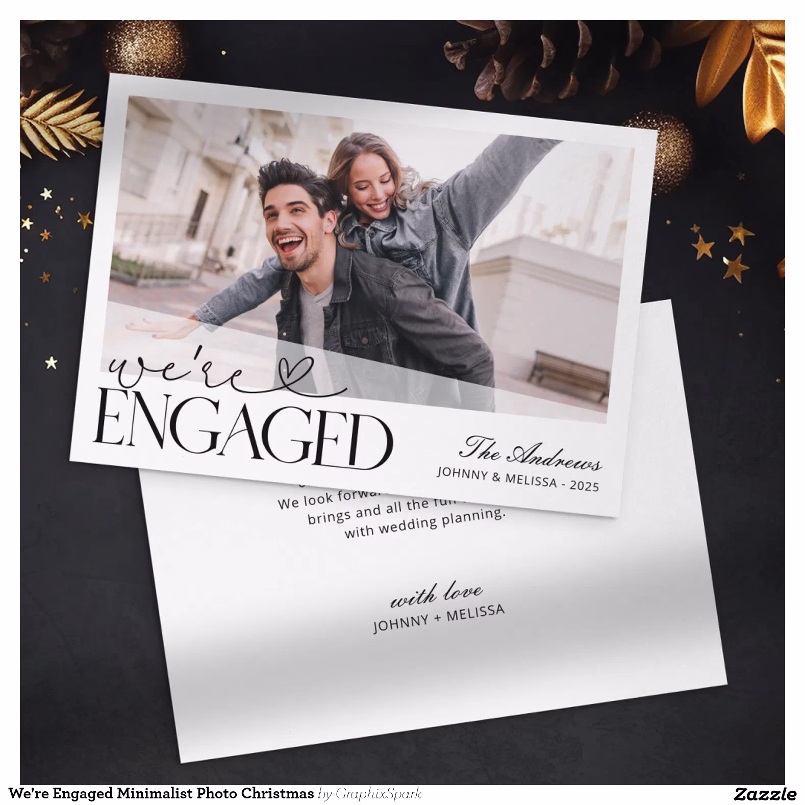 We're Engaged Minimalist Photo Christmas Holiday Card
