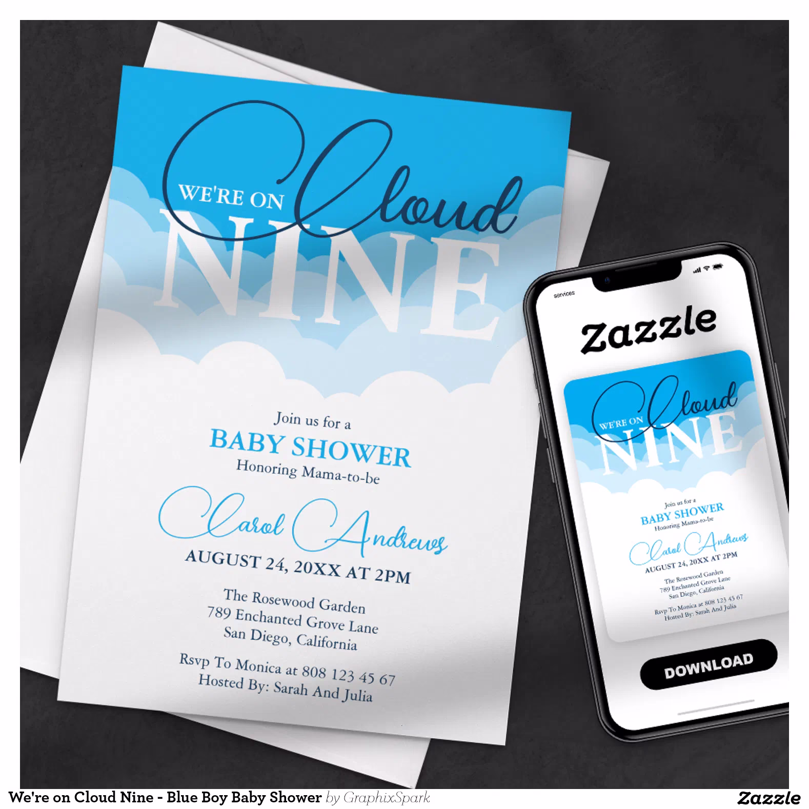 We're on Cloud Nine - Blue Boy Baby Shower Invitation