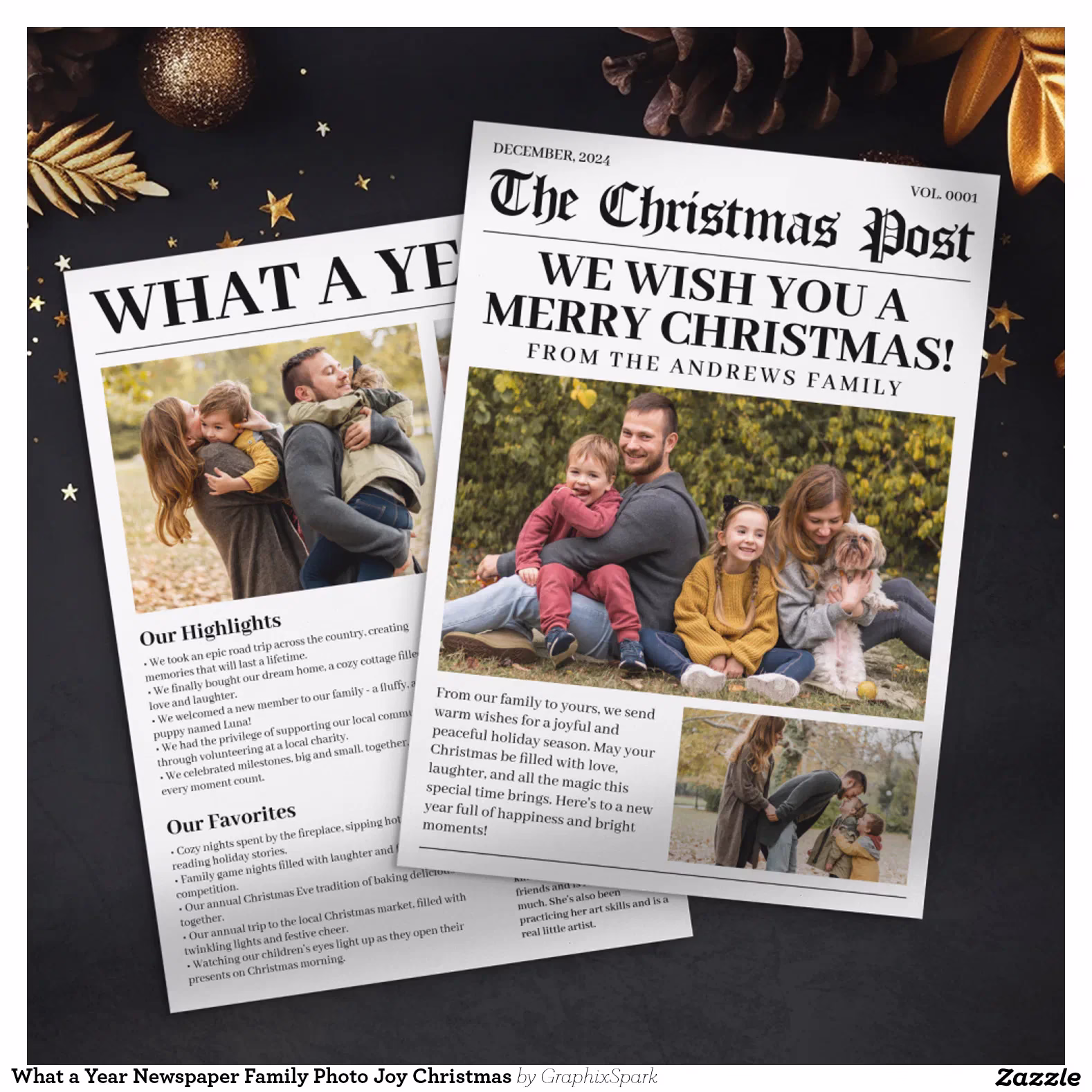 What a Year Newspaper Family Photo Joy Christmas Holiday Card
